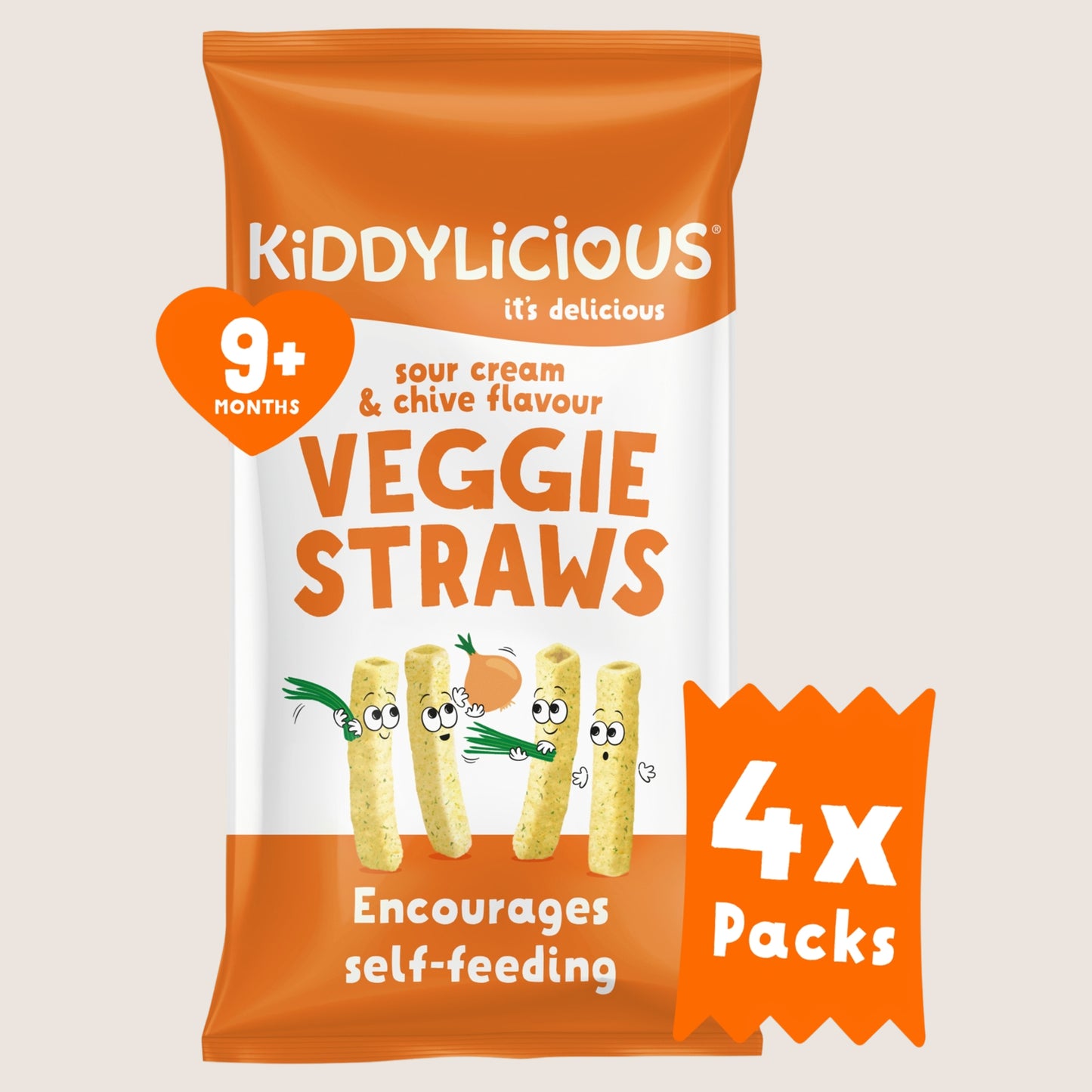 Kiddylicious Sour Cream & Chive Flavour Veggie Straws 9+ Months No Artificial Additives 4 x 12g