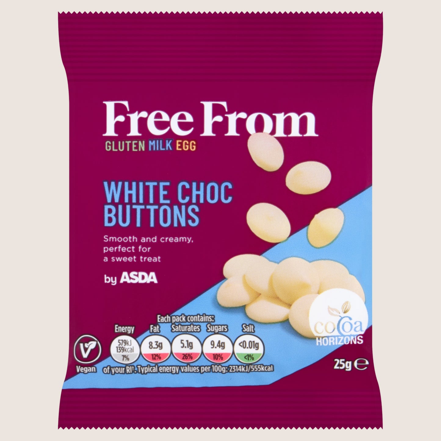 ASDA Free From Free From by White Choc Buttons 25g