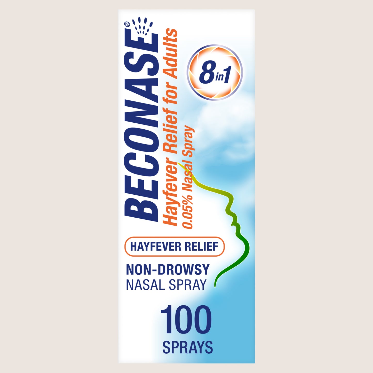 Beconase 8 in 1 Hayfever Relief Nasal Spray (100 Spray Bottle) - Long Lasting Effective Relief from Hayfever - Lasts Up to 24 Hours When Used Twice a Day