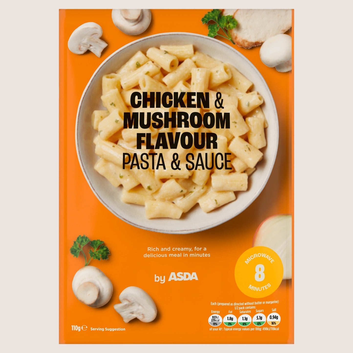 ASDA Chicken & Mushroom Flavour Pasta & Sauce No Artificial Additives 110g