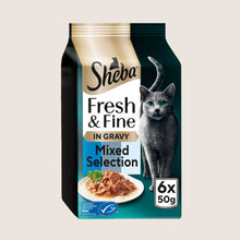 Sheba Fresh & Fine Adult Wet Cat Food Tuna and Cod in Gravy Pouches With Taurine 6x50g