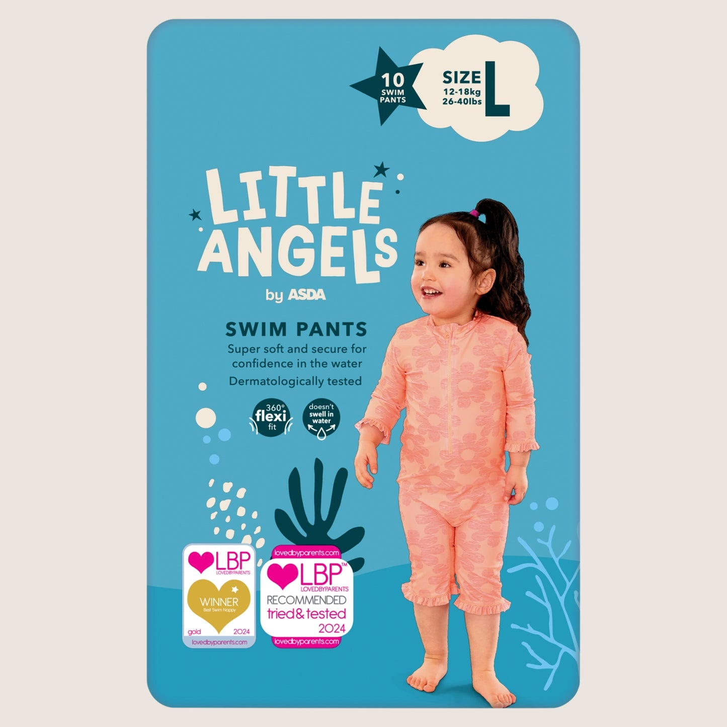 LITTLE ANGELS by ASDA ASDA Swim Pants Size L 10 12- 26-40lbs Gentle Formula 18kg