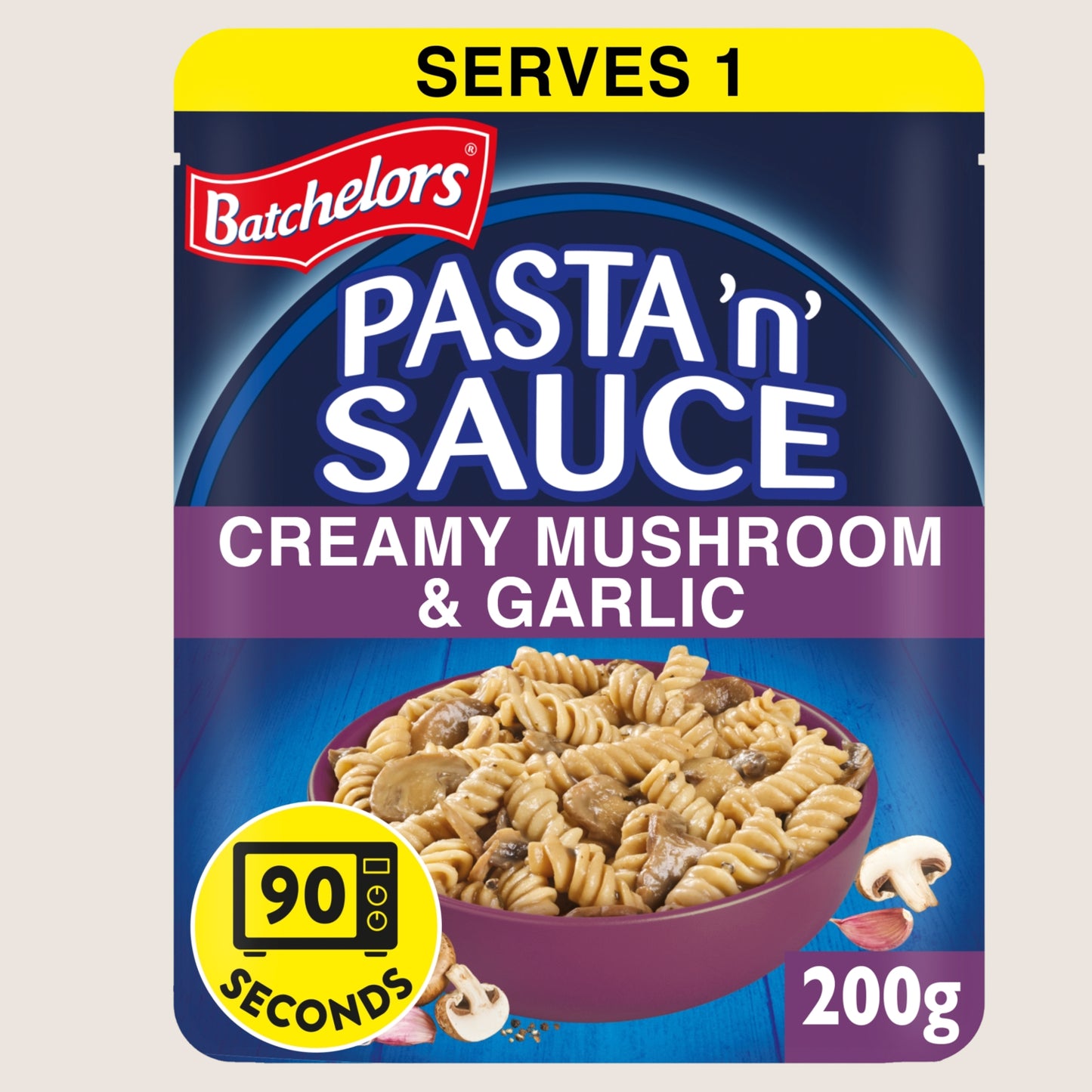 Batchelor's Batchelors Pasta 'n' Sauce Microwave Ready Meal Pasta with Mushroom and Garlic No Artificial Additives 200g