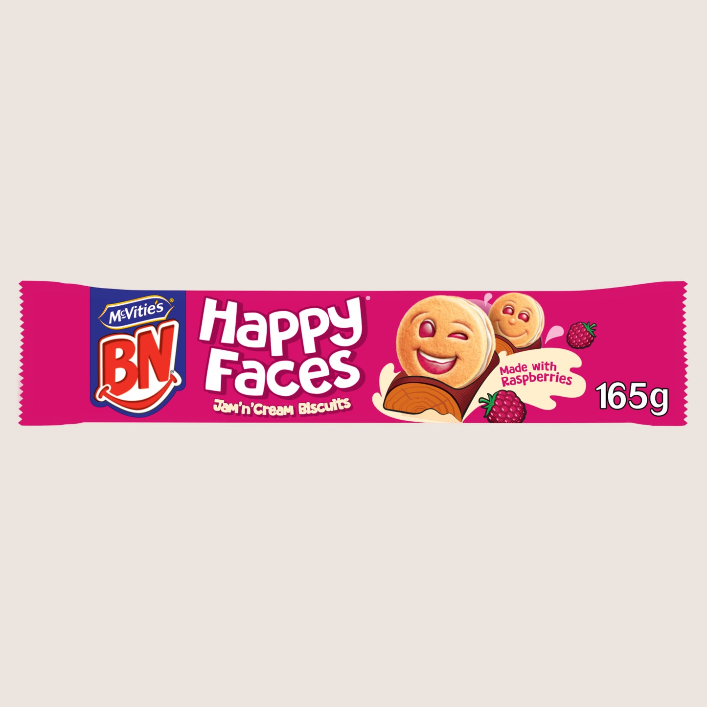 McVitie's BN Happy Faces Jam 'n' Cream Biscuits Free From Artificial Additives 165g
