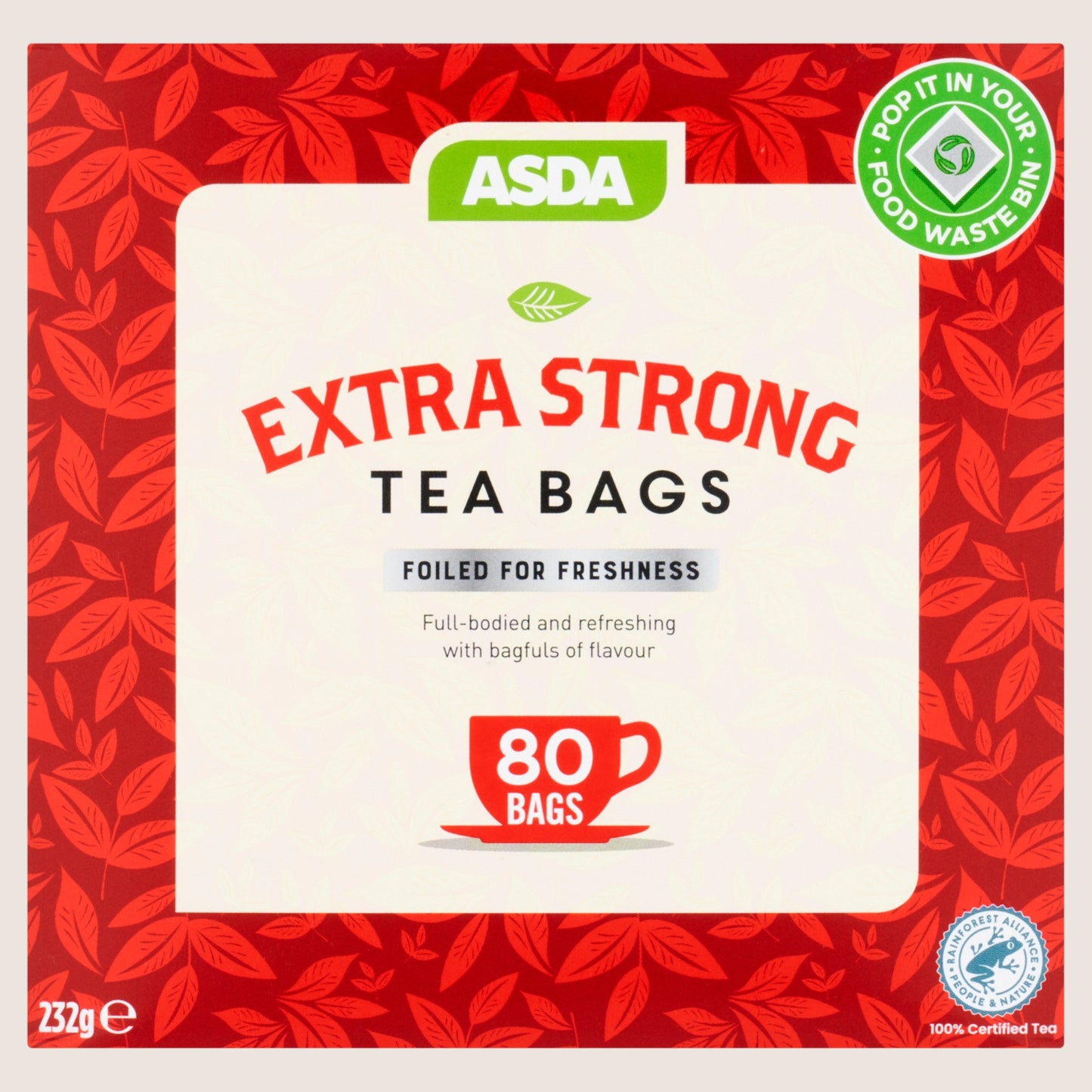 ASDA Extra Strong 80 Tea Bags Rainforest Alliance Certified 232g