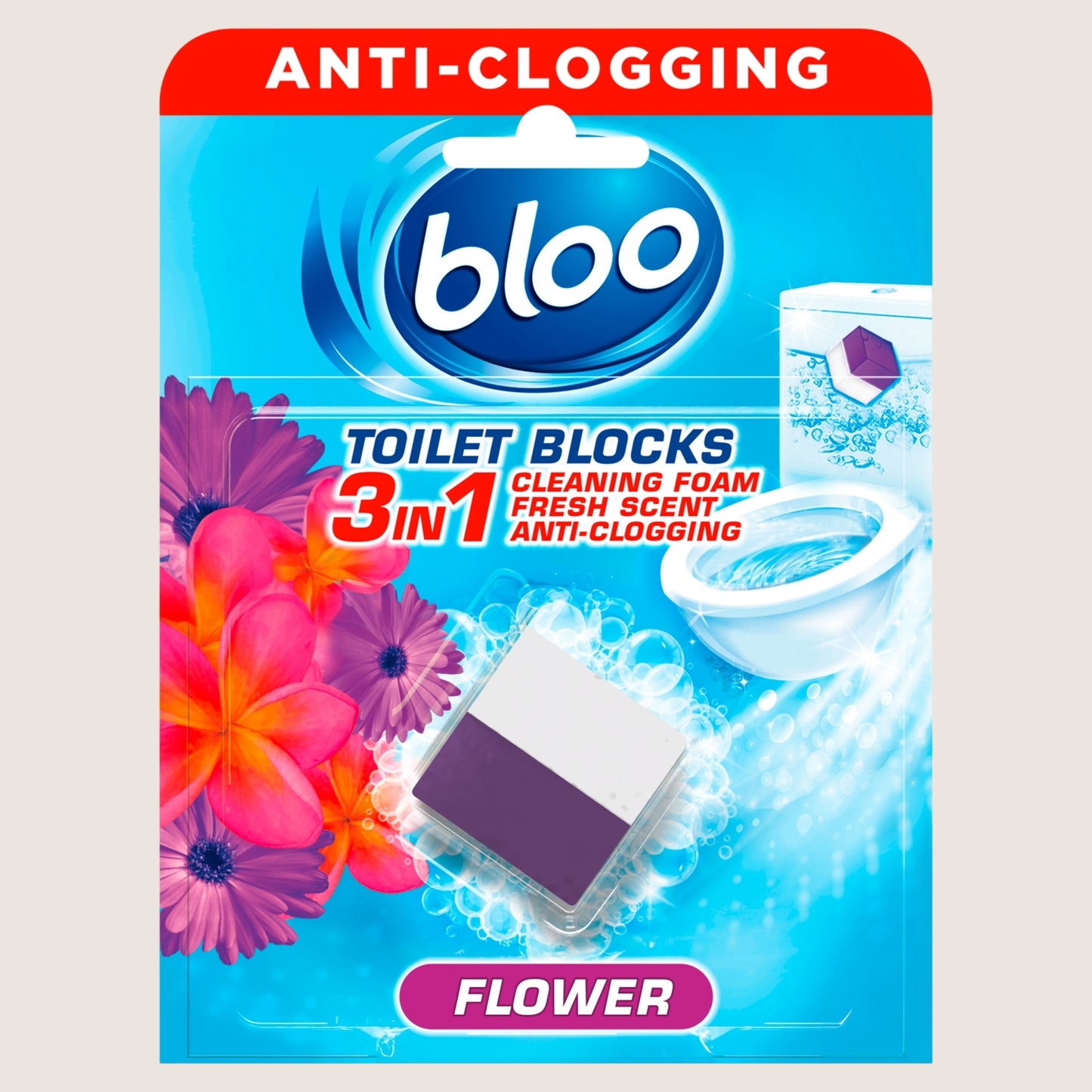 Bloo 3in1 Anti-Clogging Toilet Block - Flowers 50g