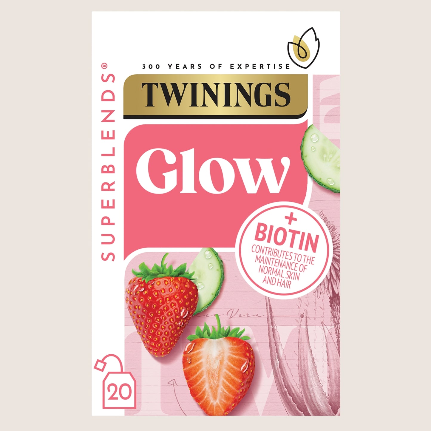 Twinings Superblends 20 Glow Strawberry & Cucumber with Green Tea & Aloe Vera Vegan Friendly 40g