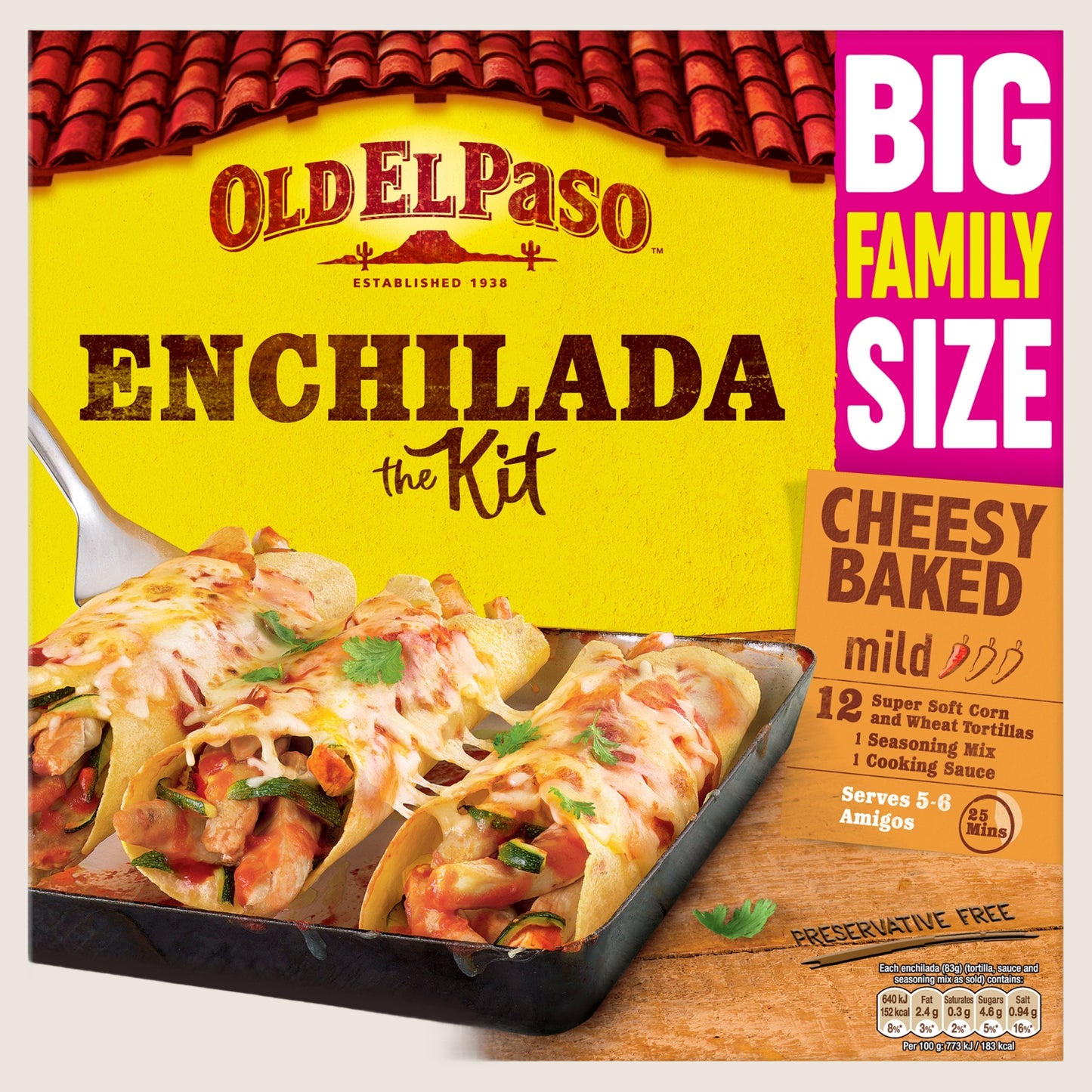 Old El Paso Family Pack Cheesy Baked Enchilada Kit Free From Preservatives 995g