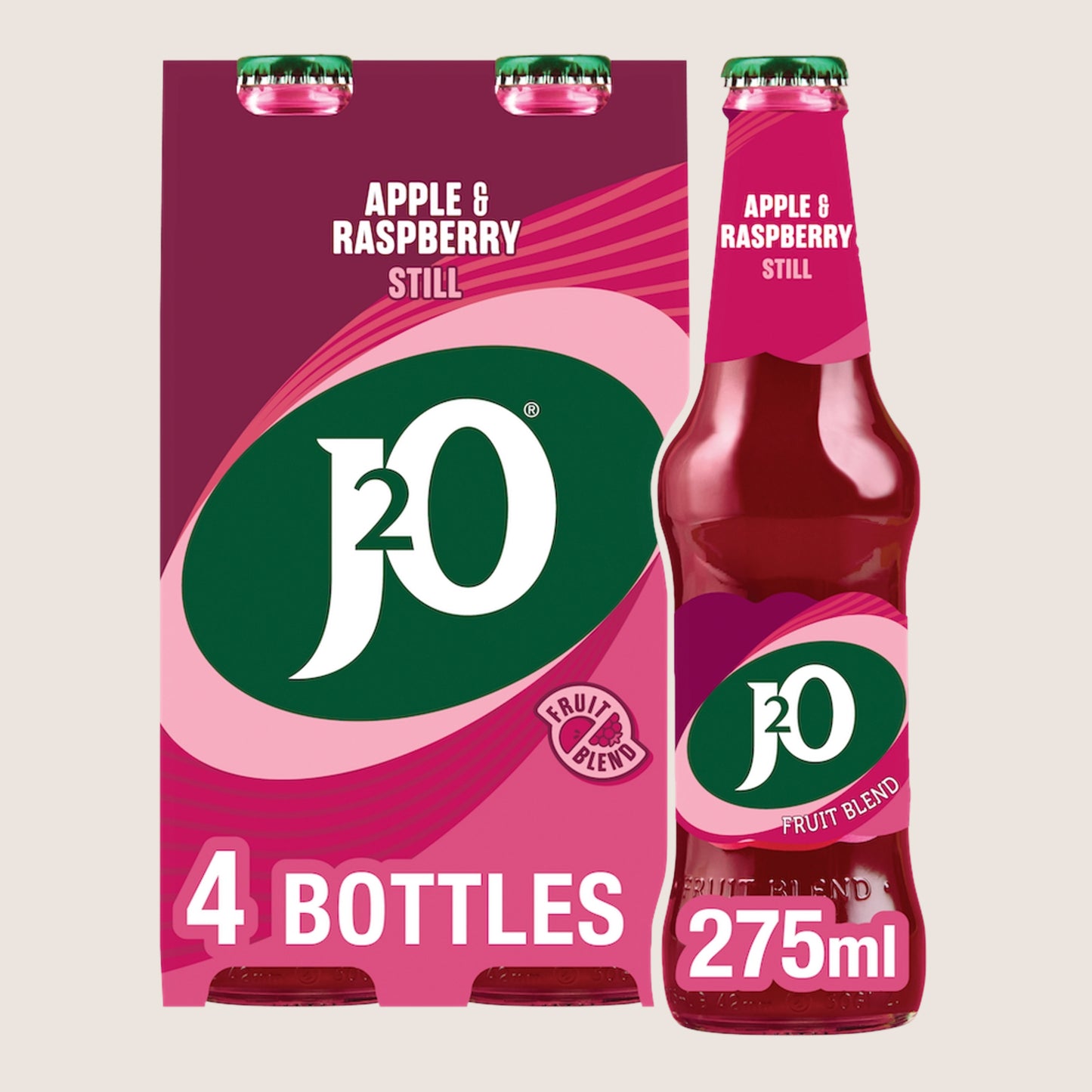 J2O Apple & Raspberry Bottles Refreshing 4 x 275ml