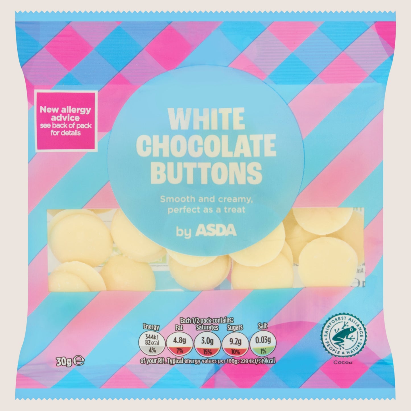 ASDA White Chocolate Buttons 30g