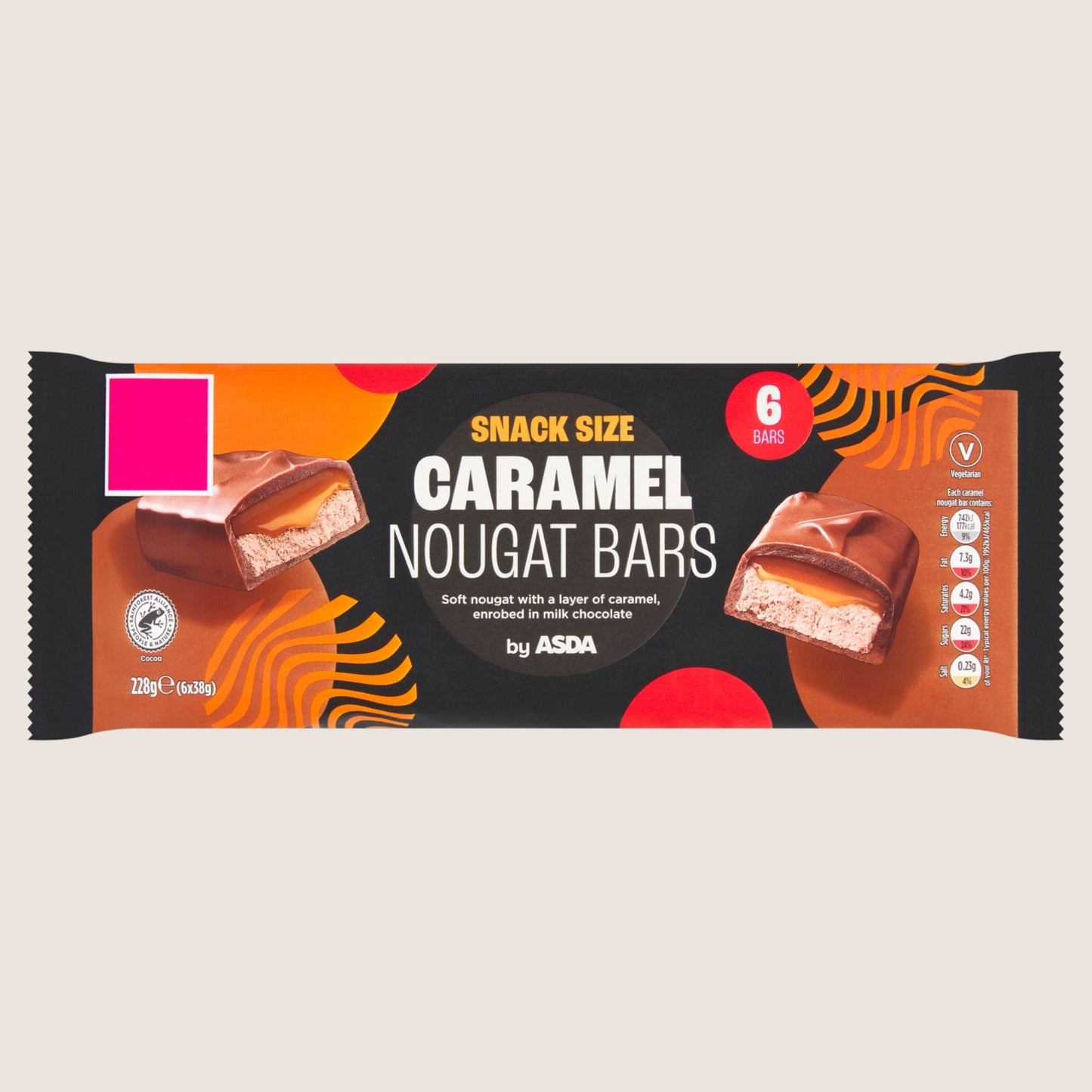 ASDA Caramel Nougat Bars 6 Pack 6 x 38g