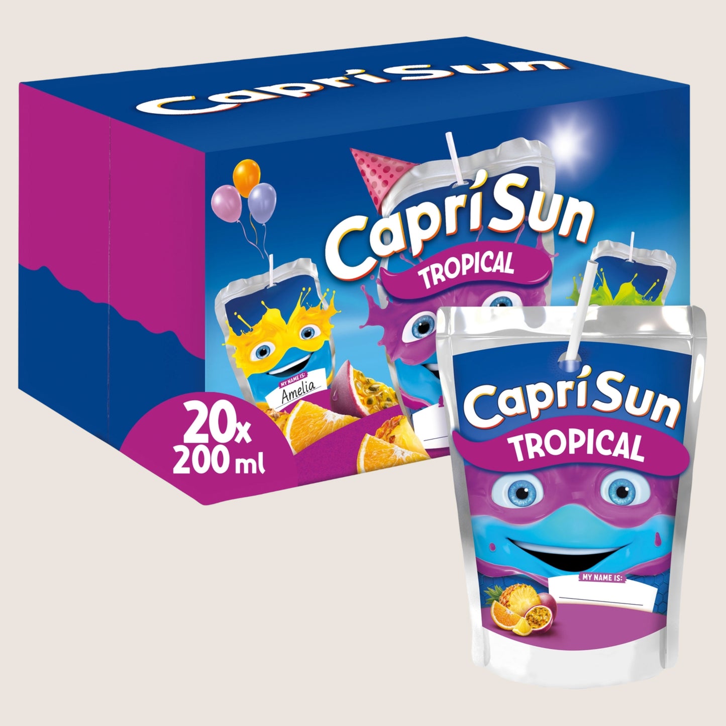 Capri Sun Capri-Sun Tropical Party Pack: Kids' Juice Drink No Artificial Additives 20 x 200ml