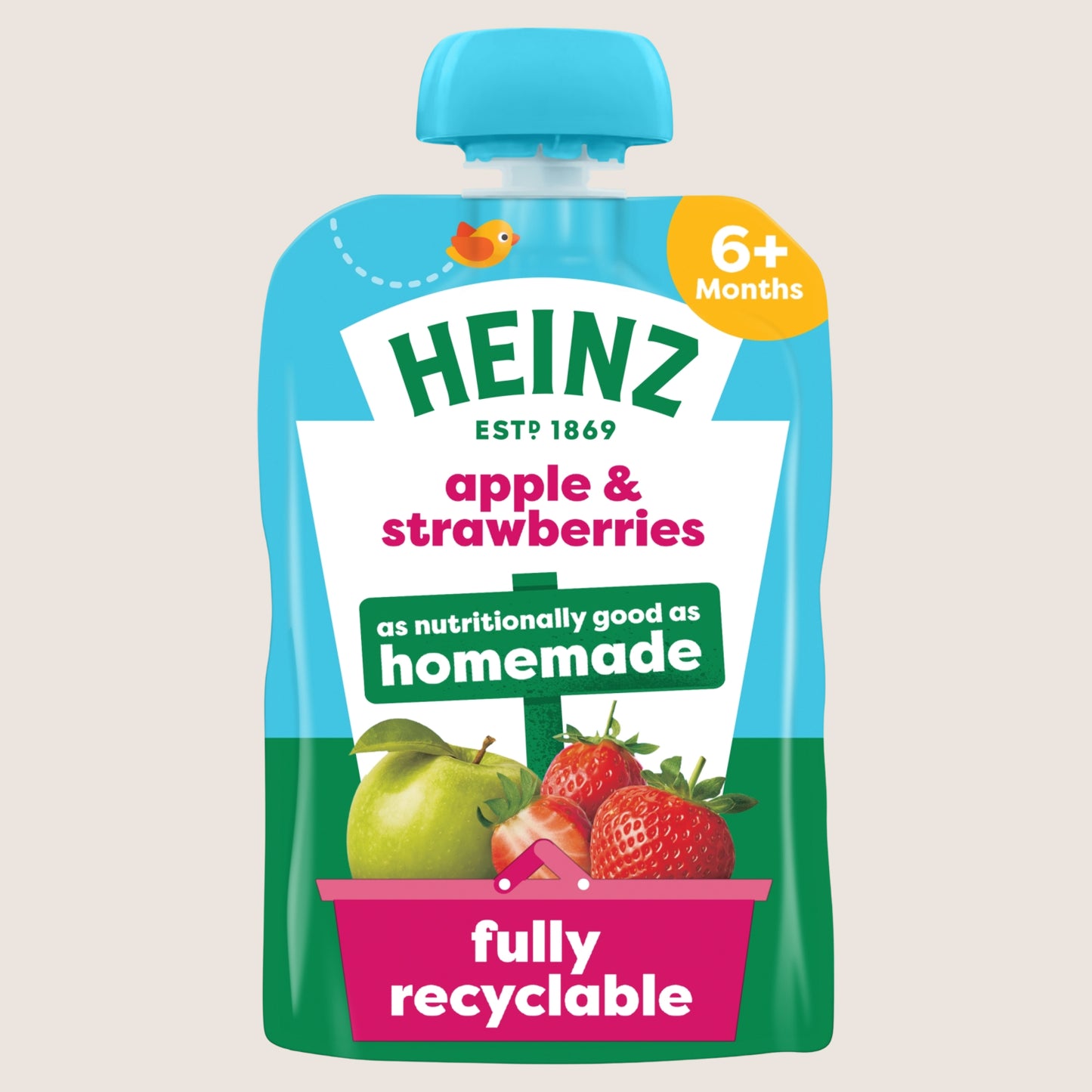 Heinz Apple & Strawberry Baby Food Fruit Puree Pouch 6+ Months No Artificial Additives 100g