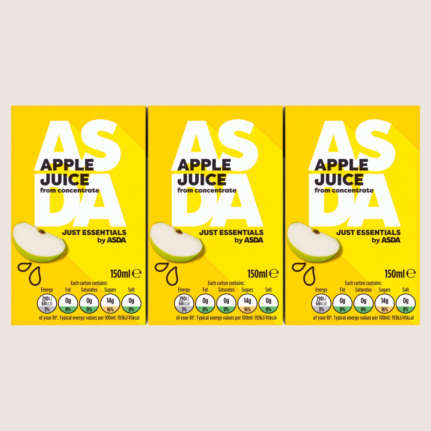 JUST ESSENTIALS by ASDA Just Essentials Apple Juice from Concentrate Refreshing 150ml