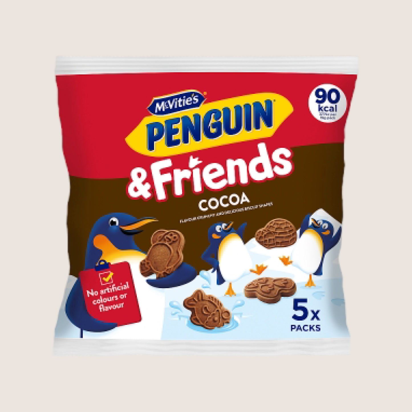 McVitie's Penguin & Friends Cocoa Flavoured Crunchy and Delicious Biscuit Shapes Free From Artificial Additives 5 x 20g