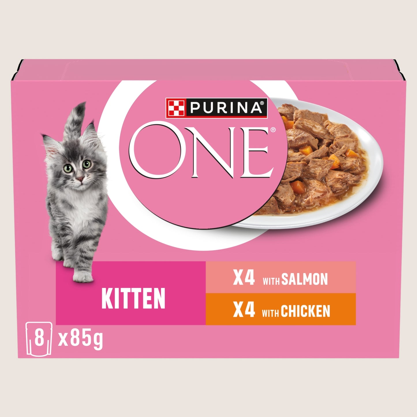 Purina ONE PURINA ONE Kitten Mini Filets in Gravy with Salmon and Carrots, with Chicken and Carrots pouch Complete Nutrition 85g