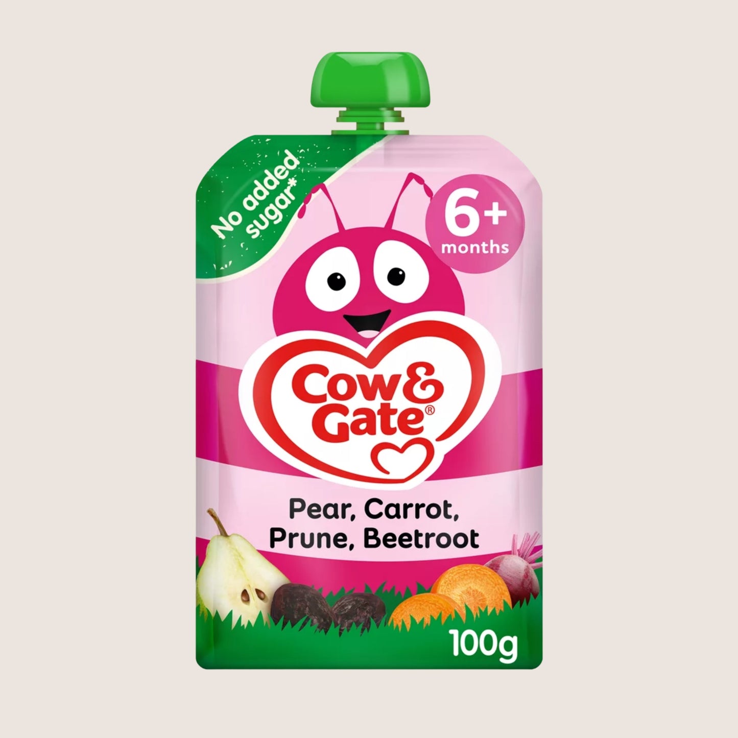 Cow & Gate Fruit Pouch Pear Carrot Prune & Beetroot Baby Food Snack, 6+ Months 6 Months Plus 100g