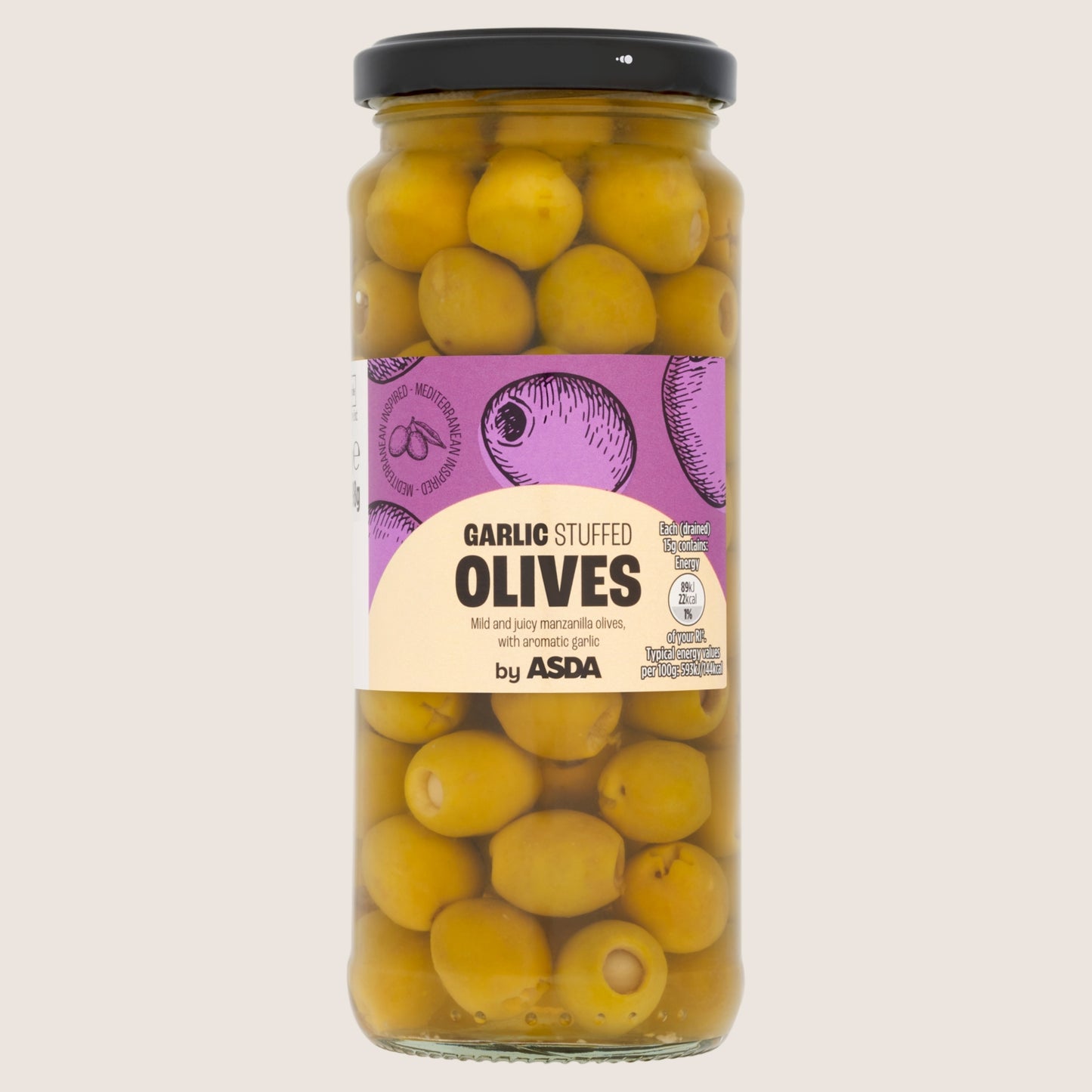 ASDA Garlic Stuffed Olives No Artificial Additives 340g