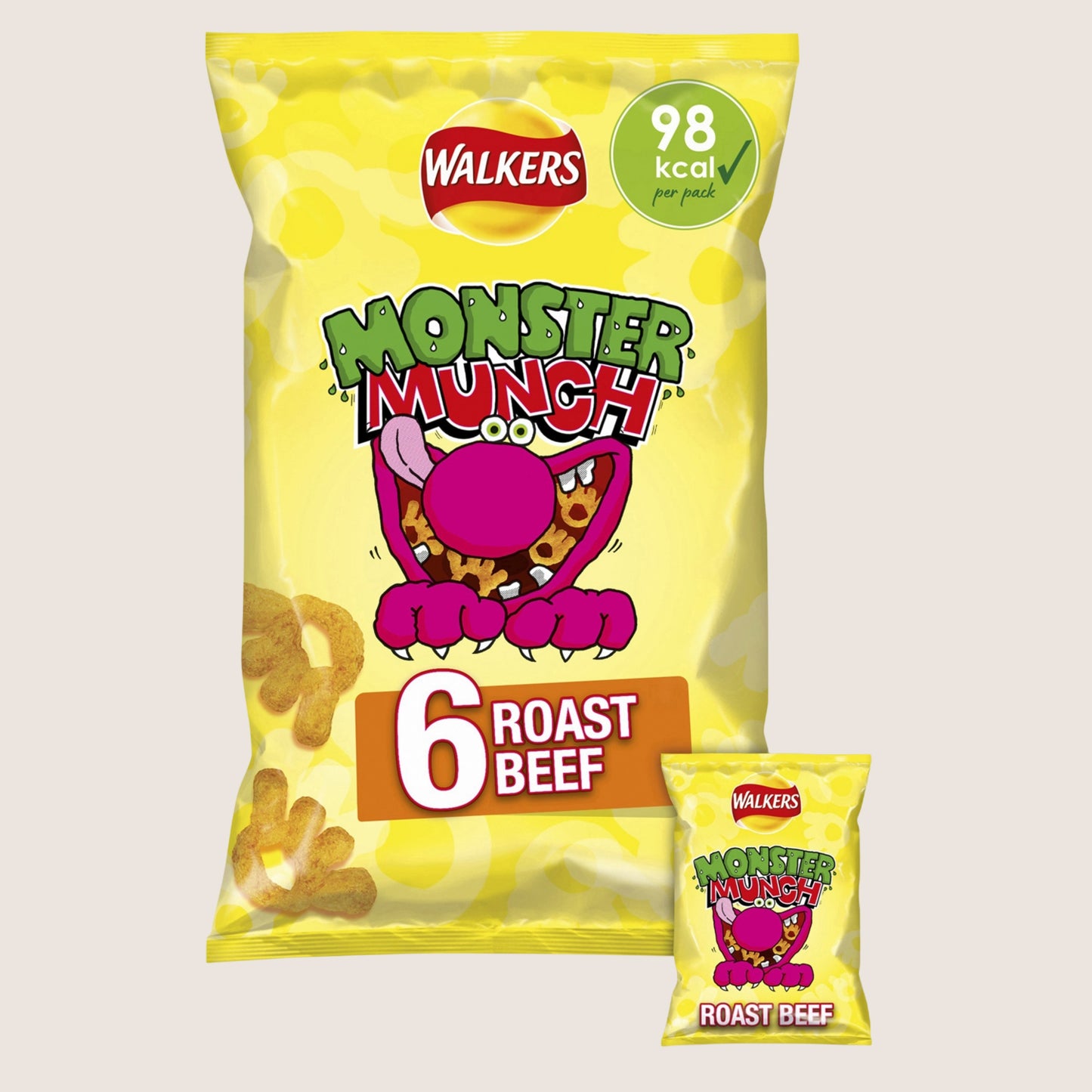 Walkers Monster Munch Roast Beef Snacks Crisps Multipack 6x20g
