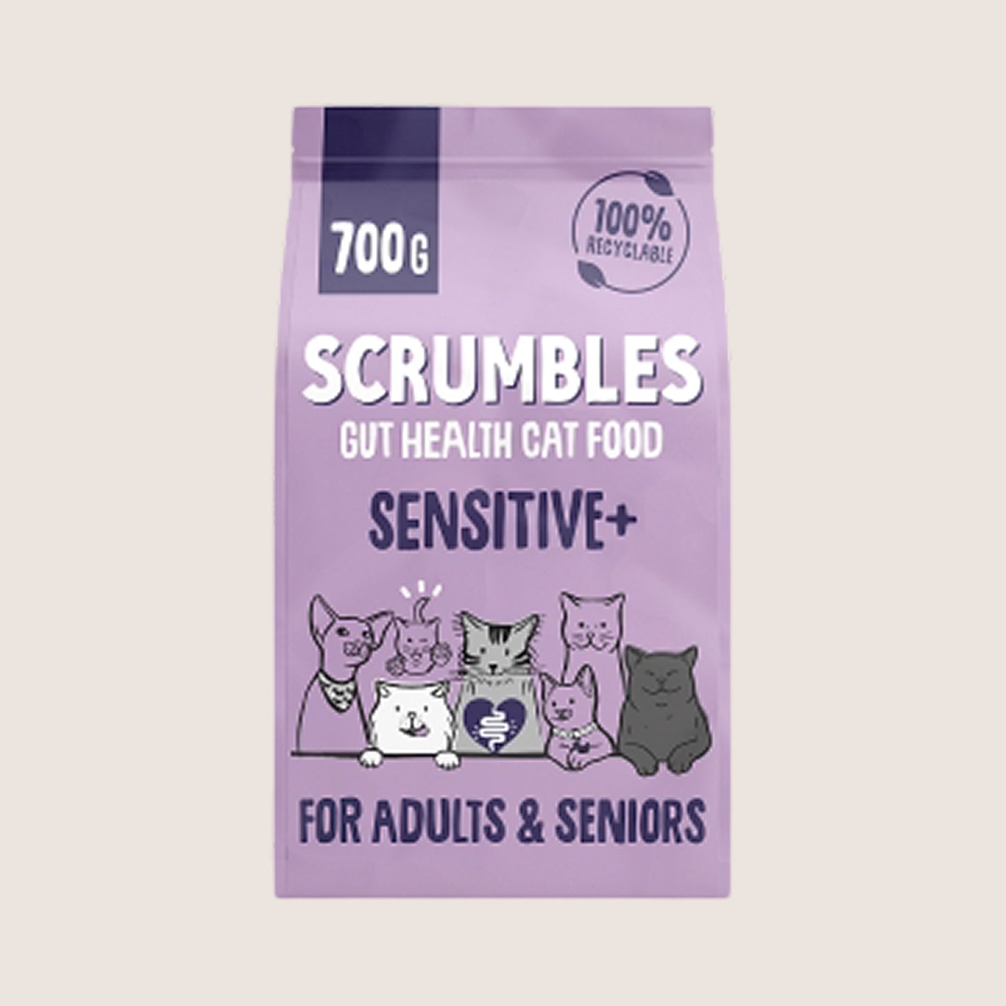 Scrumbles Gut Friendly Dry Cat Food Sensitive + for Adults & Seniors Sensitive 700g