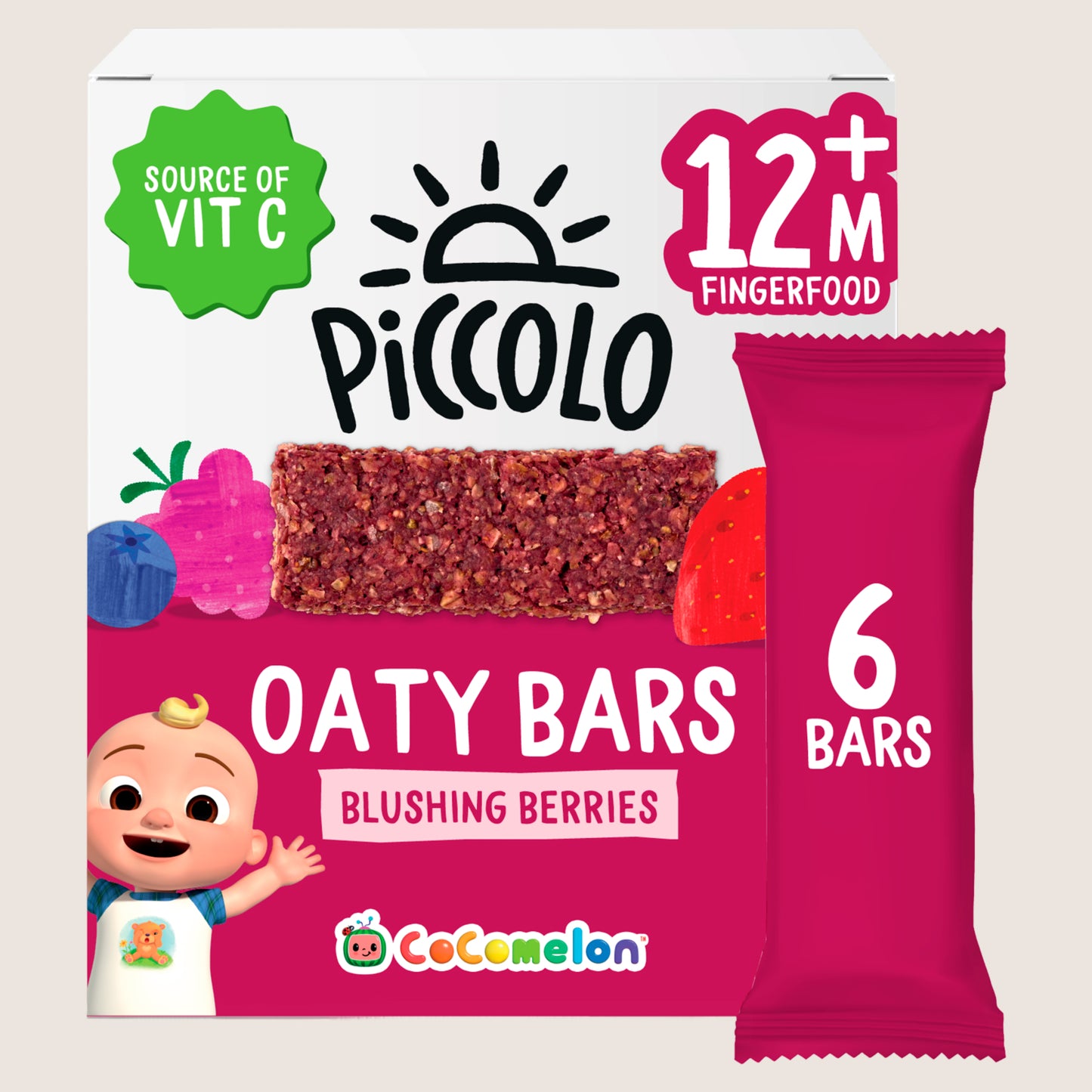 Piccolo Organic Cocomelon Oaty Bars Blushing Berries with Acerola 12+ Months 6 x 23g