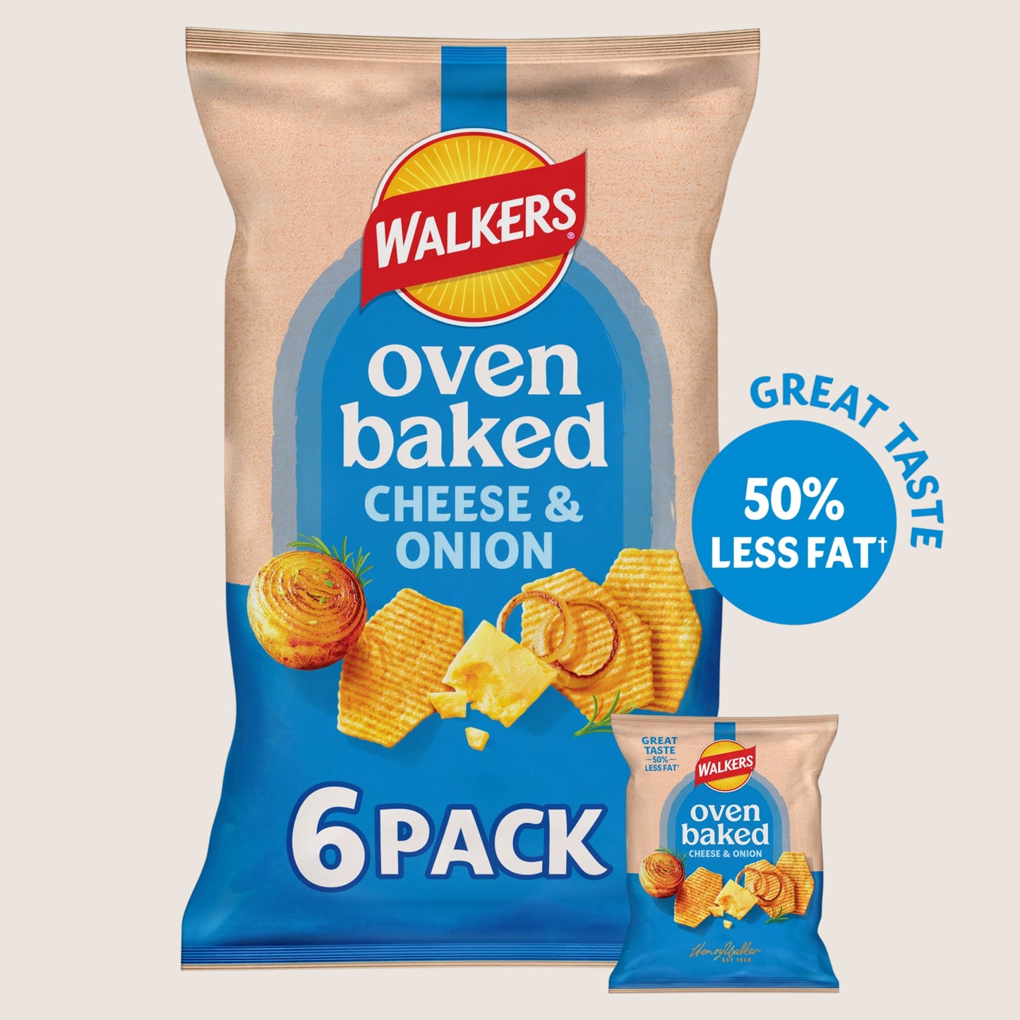 Walkers Baked Cheese & Onion Snacks Crisps Baked Not Fried 6 x 22g