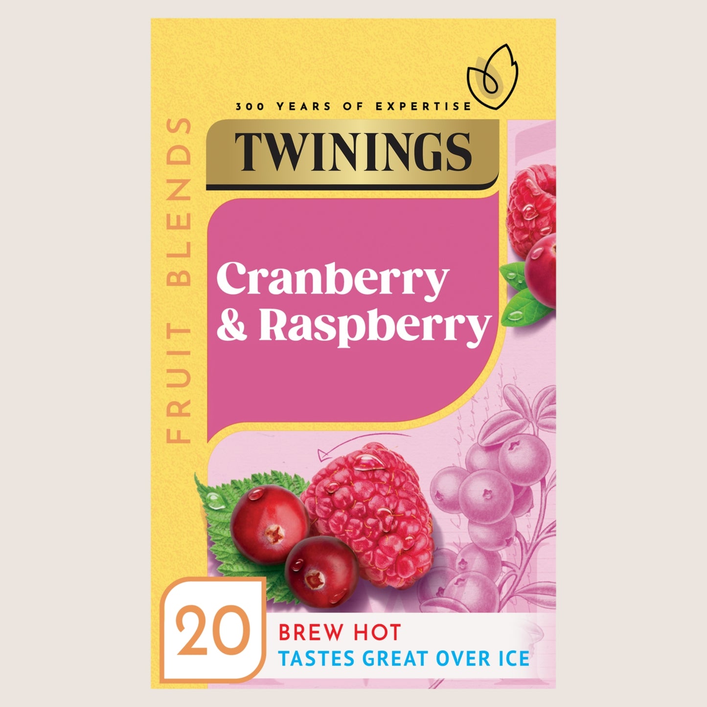 Twinings Cranberry & Raspberry 20 Tea Bags No Artificial Additives 40g