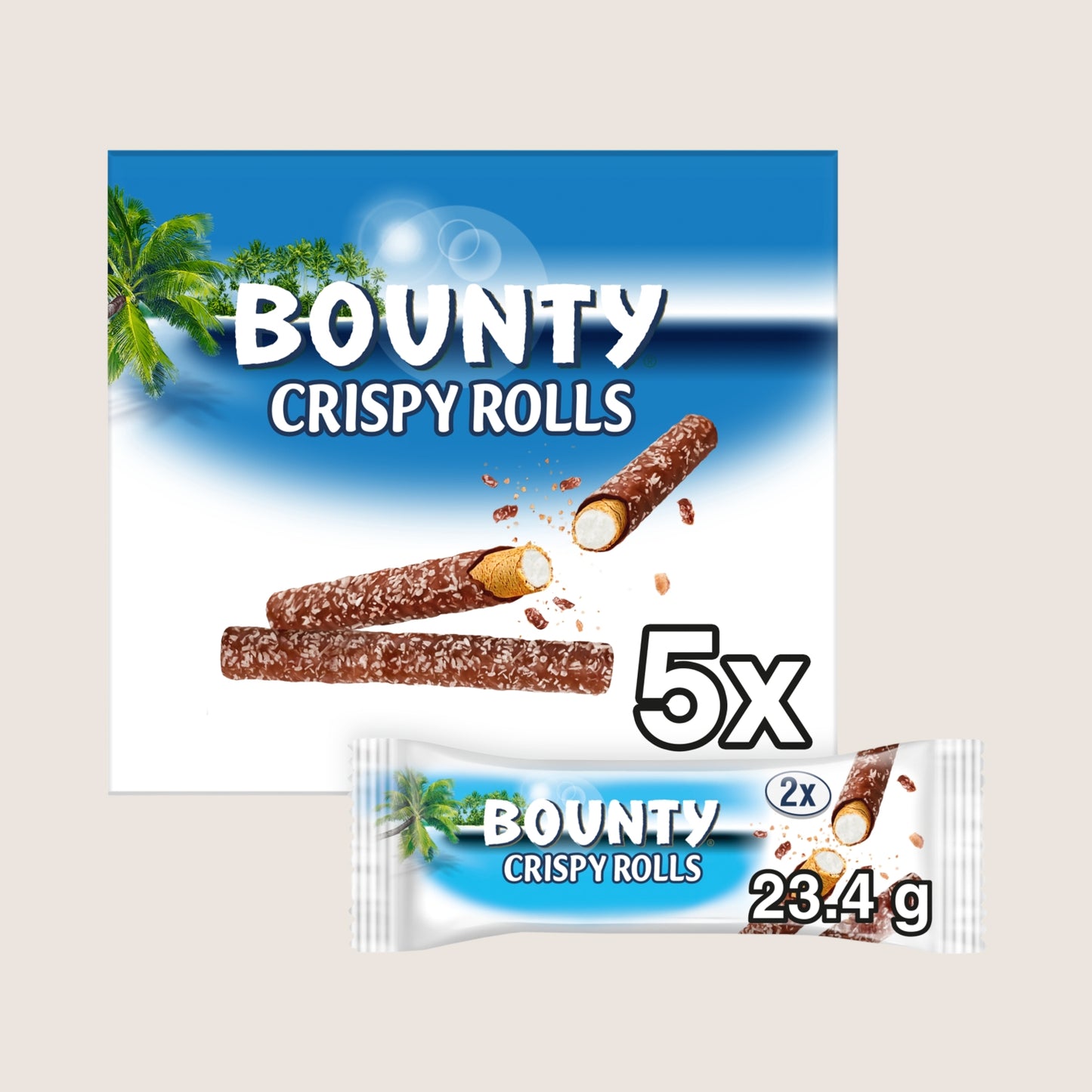Bounty Crispy Rolls Coconut & Milk Chocolate Bars 5 Pack 5 x 23.4g
