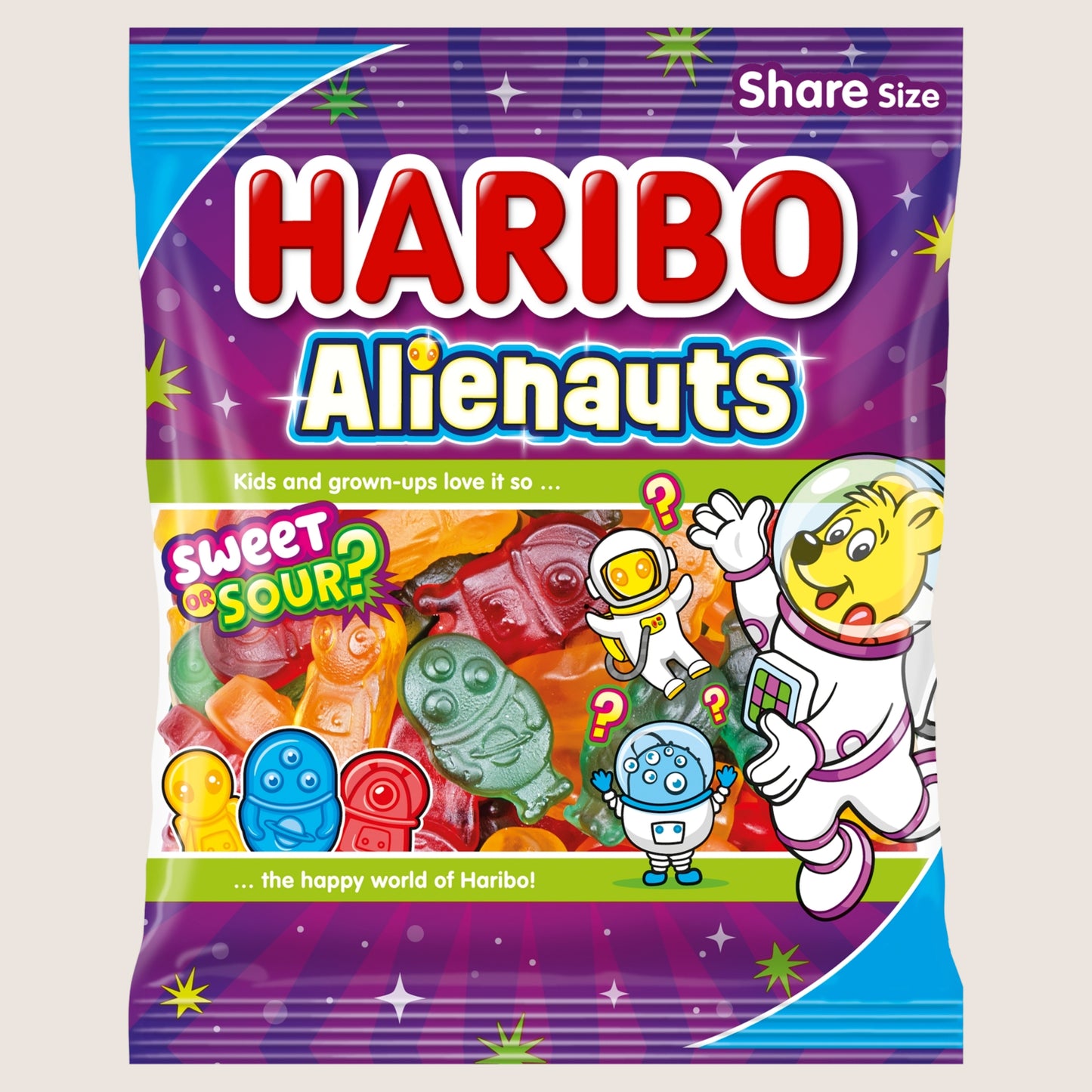 Haribo Alienauts Sweet and Sour Fruit Flavour Jelly Sweets Sharing Bag 150g