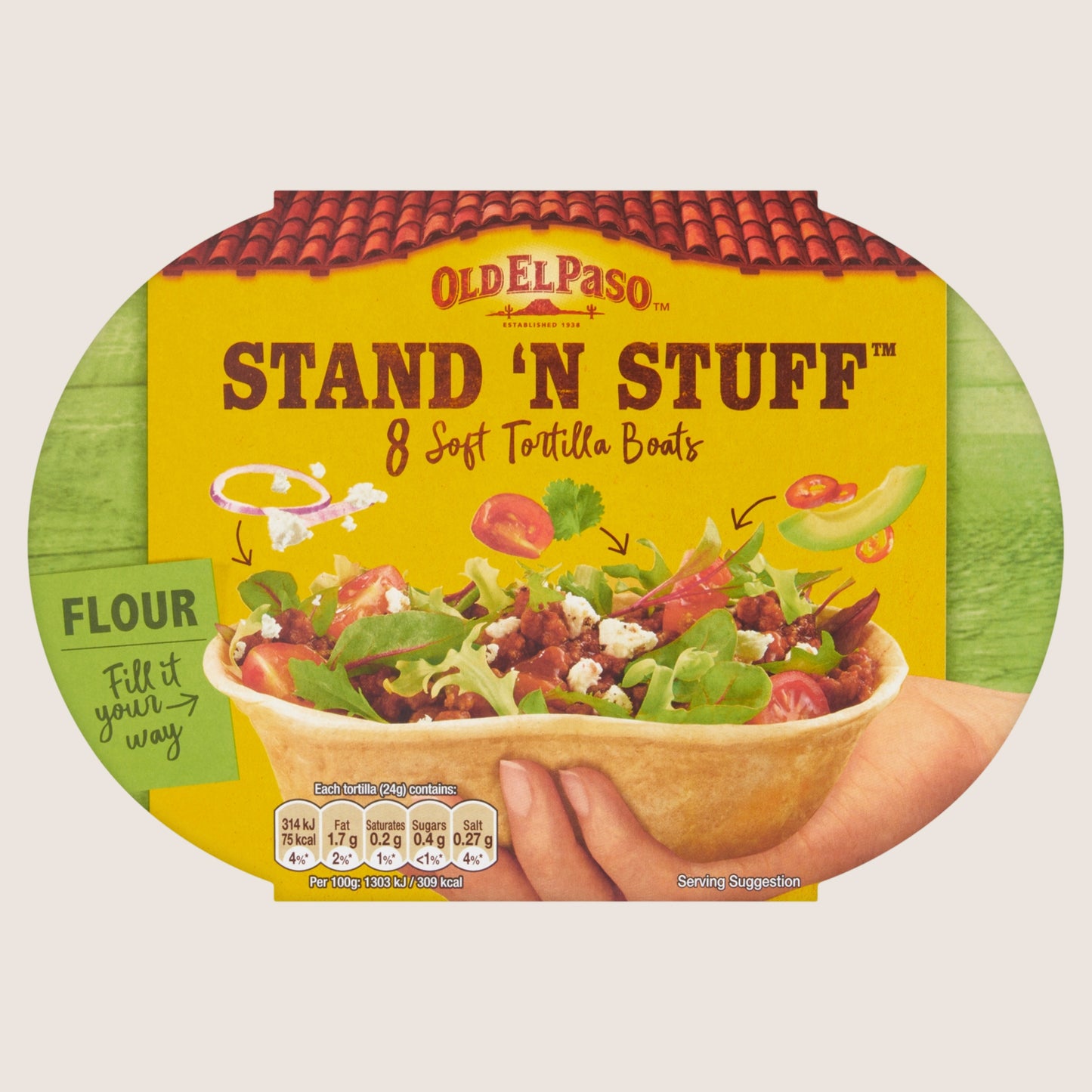 Old El Paso Stand ‘N’ Stuff Soft Flour Tortillas Wraps 8Pk Free From Preservatives 193G
