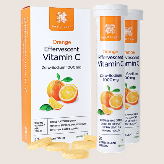 Healthspan Orange Effervescent Vitamin C 1000mg Vegan Friendly
