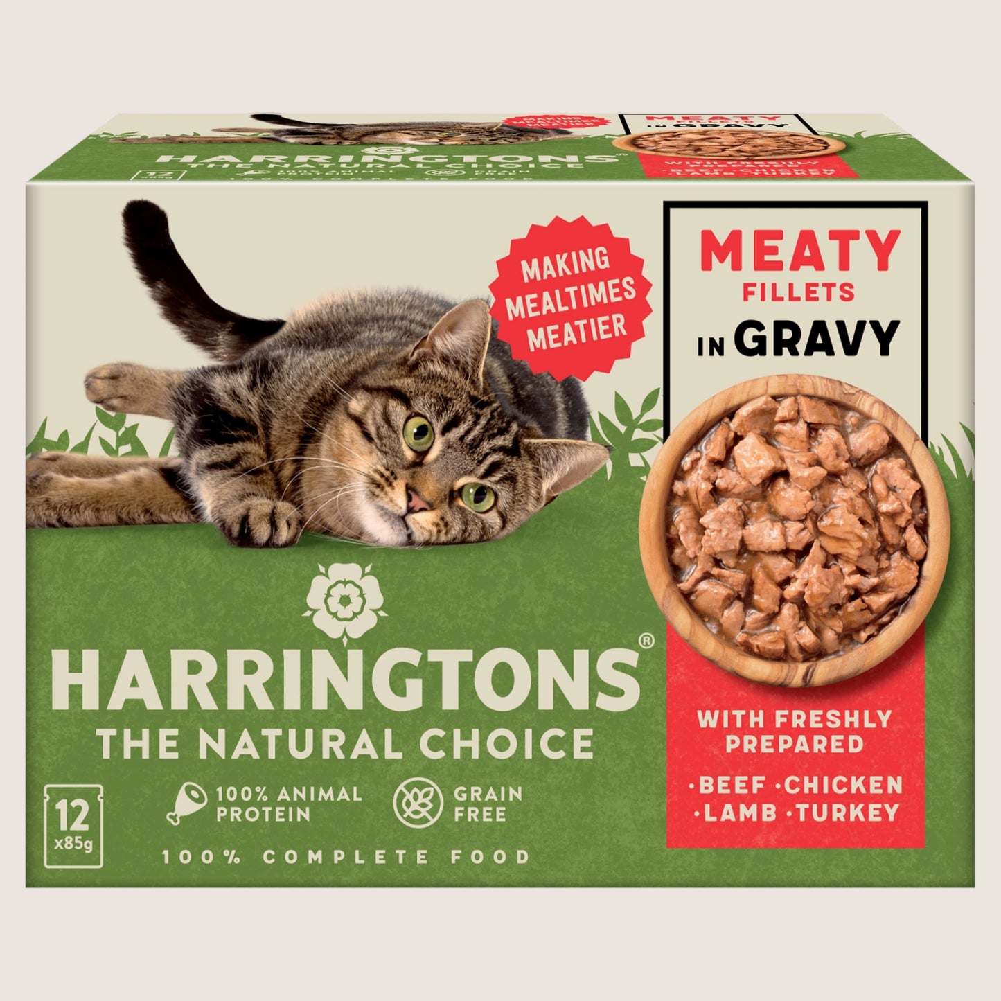 Harringtons Wet Cat Food Pouches Meat in Gravy Grain Free 12x85g
