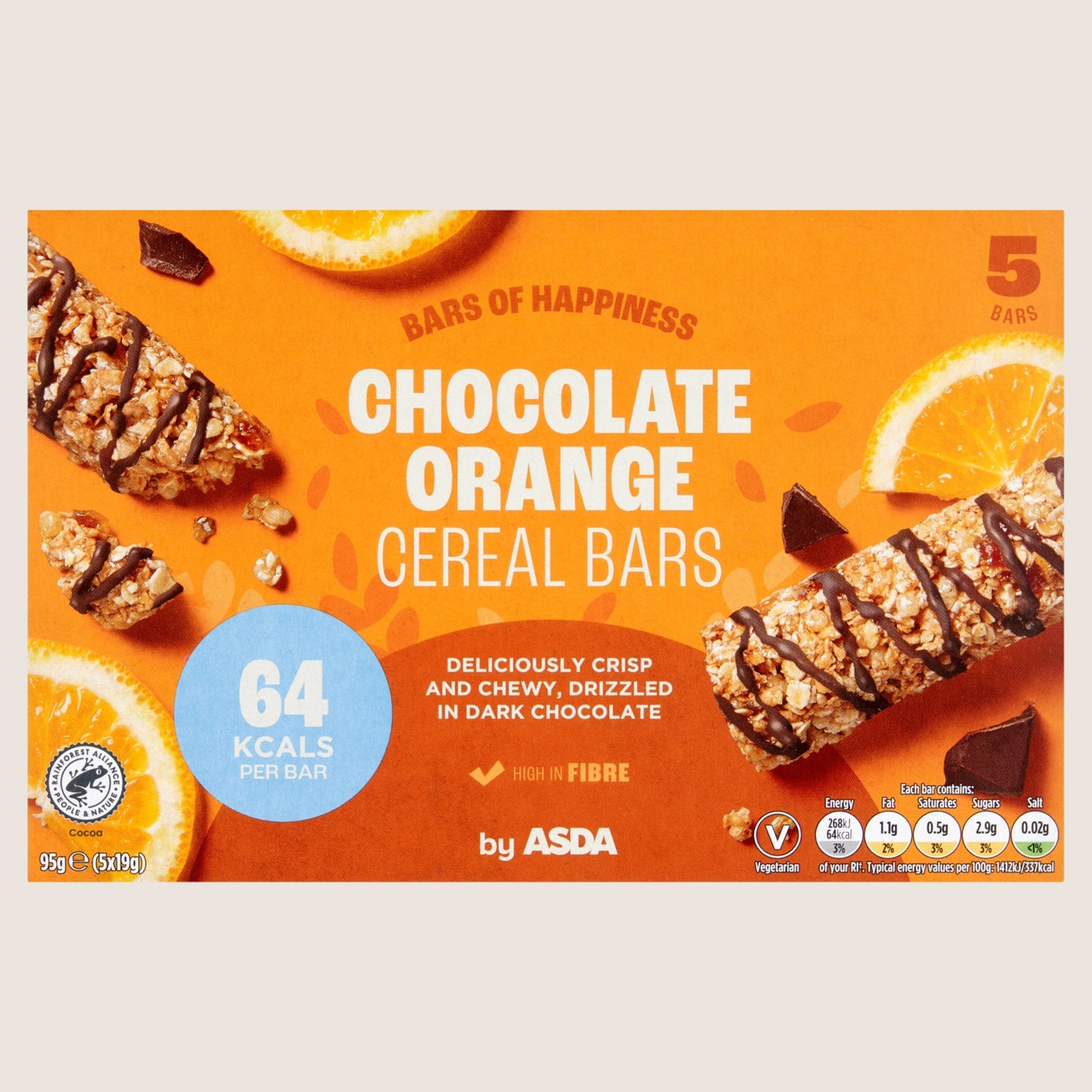 ASDA Chocolate Orange Cereal Bars  Vitamin Fortified 5 x 19g