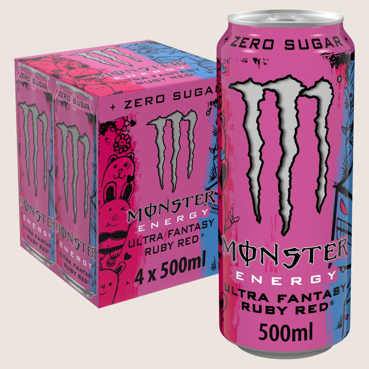 Monster Energy Drink Ultra Fantasy Ruby Red Zero Sugar 4 x 500ml