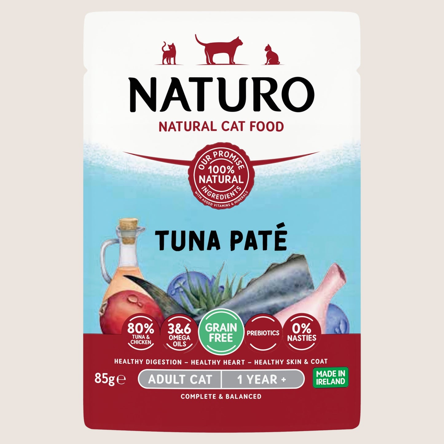 Naturo Natural Cat Food Tuna Paté Adult Cat 1 Year + Grain Free 85g