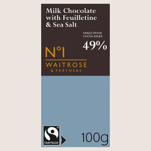 Waitrose No.1 Fairtrade Milk Chocolate with Feuilletine & Sea Salt Pure Indulgence 100G