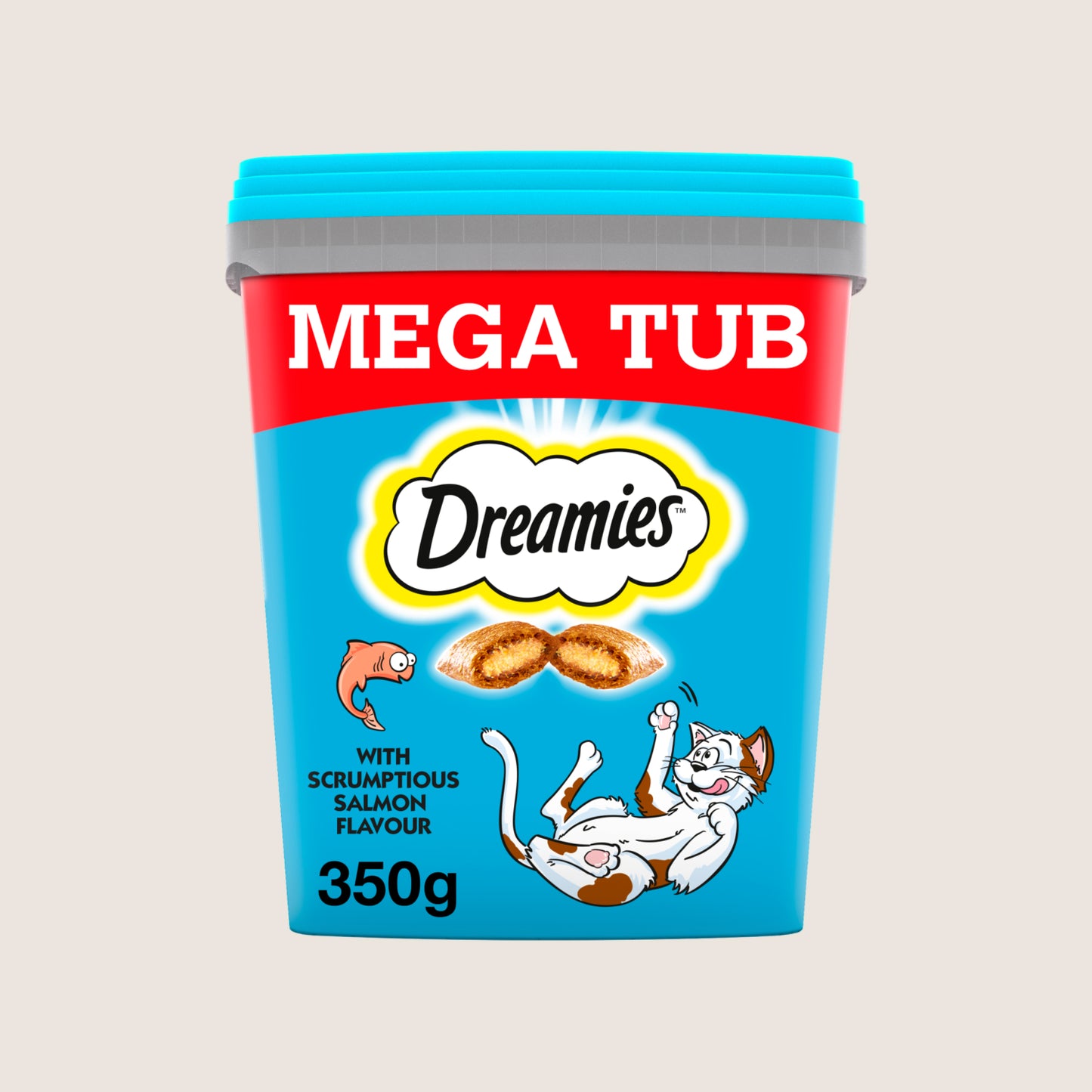 DREAMIES Cat Treat Biscuits with Salmon Flavour Bulk Mega Tub Nutritionally Complete 350g