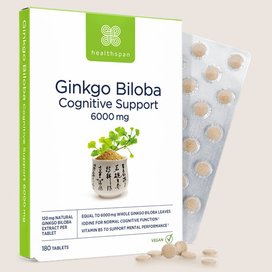 Healthspan Ginkgo Biloba Cognitive Support 6000mg Vegan Friendly 180 tablets