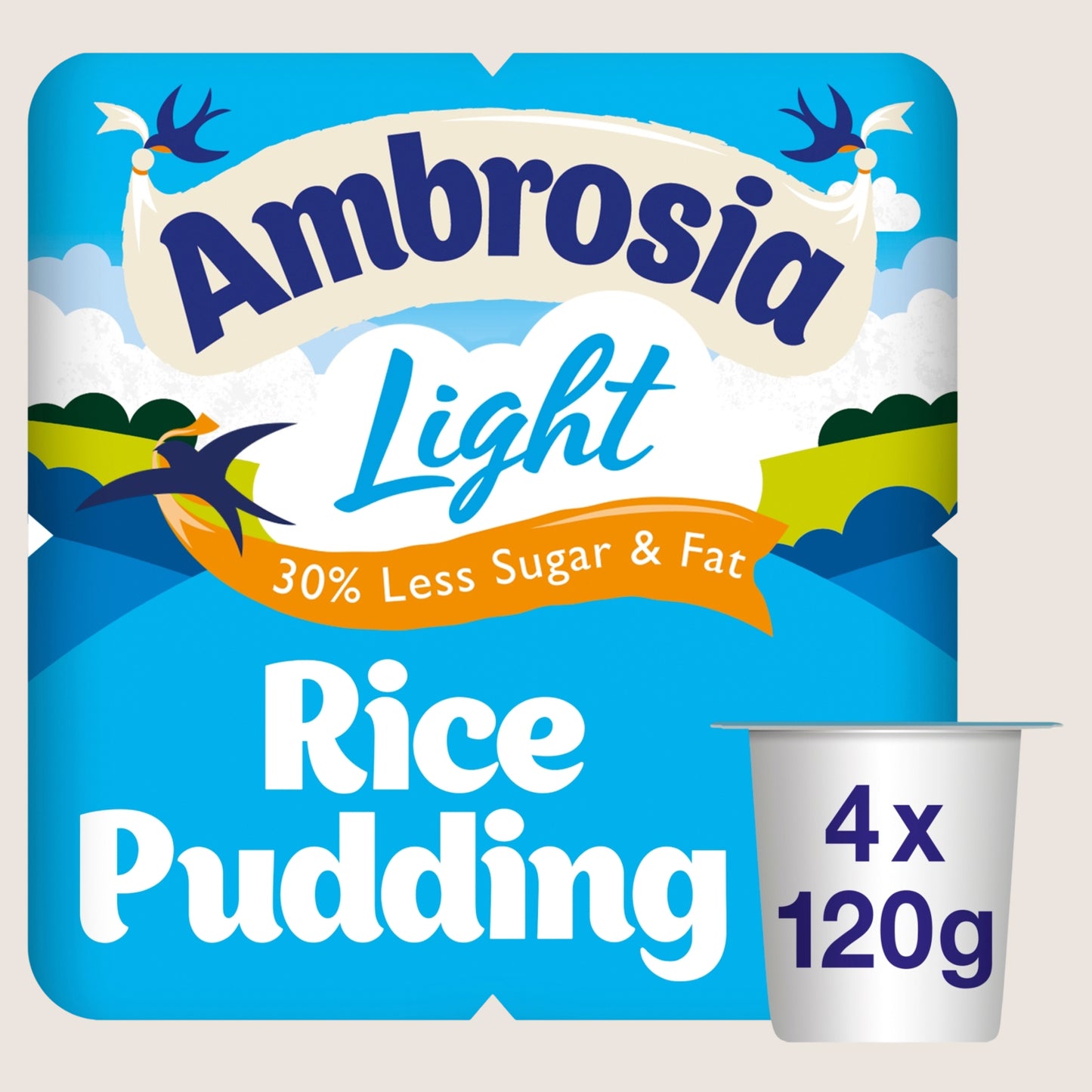 Ambrosia Light Low Fat & Reduced Sugar Rice Pudding Dessert Snack Pots Reduced Sugar 4 x 120g