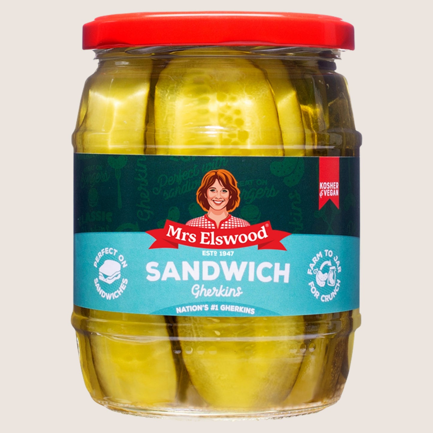Mrs Elswood Sandwich Gherkins Kosher Certified 540g