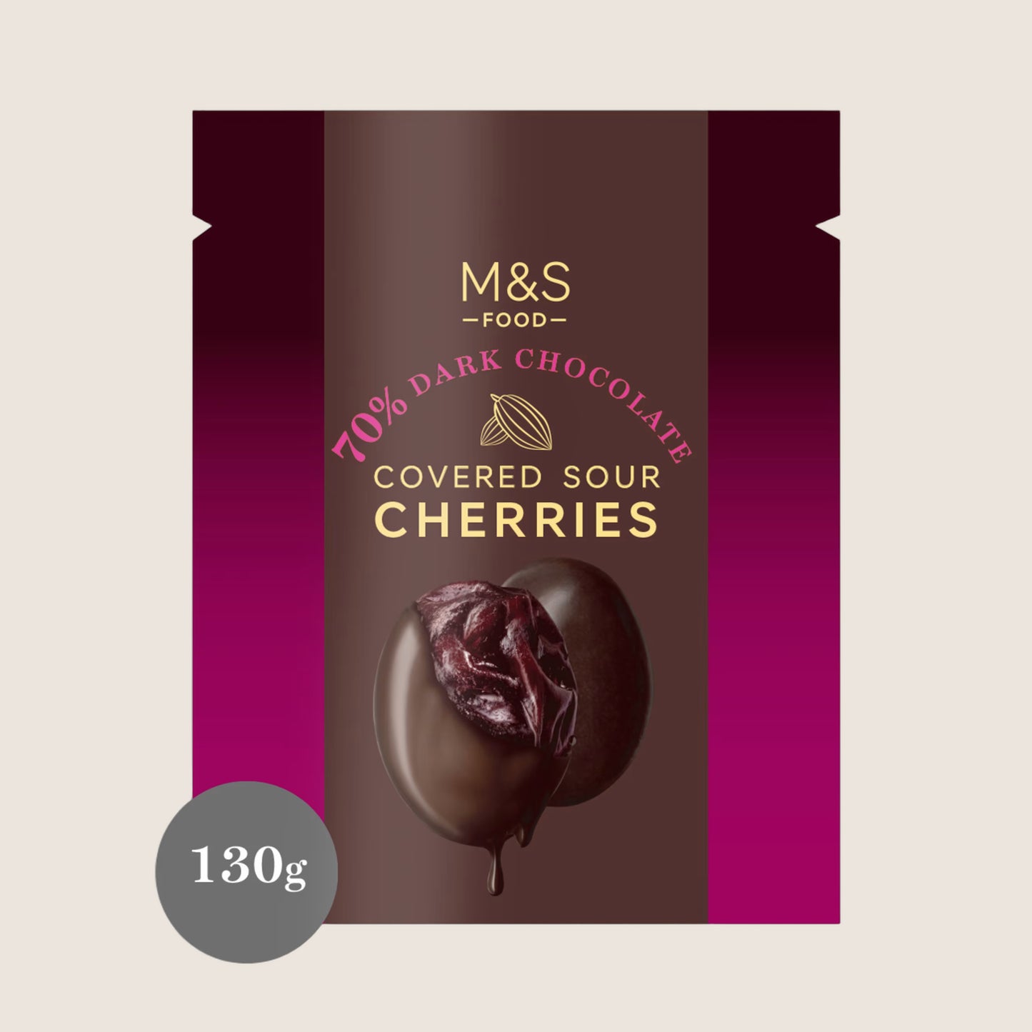 M&S 70% Dark Chocolate Coated Sour Cherries 130 g