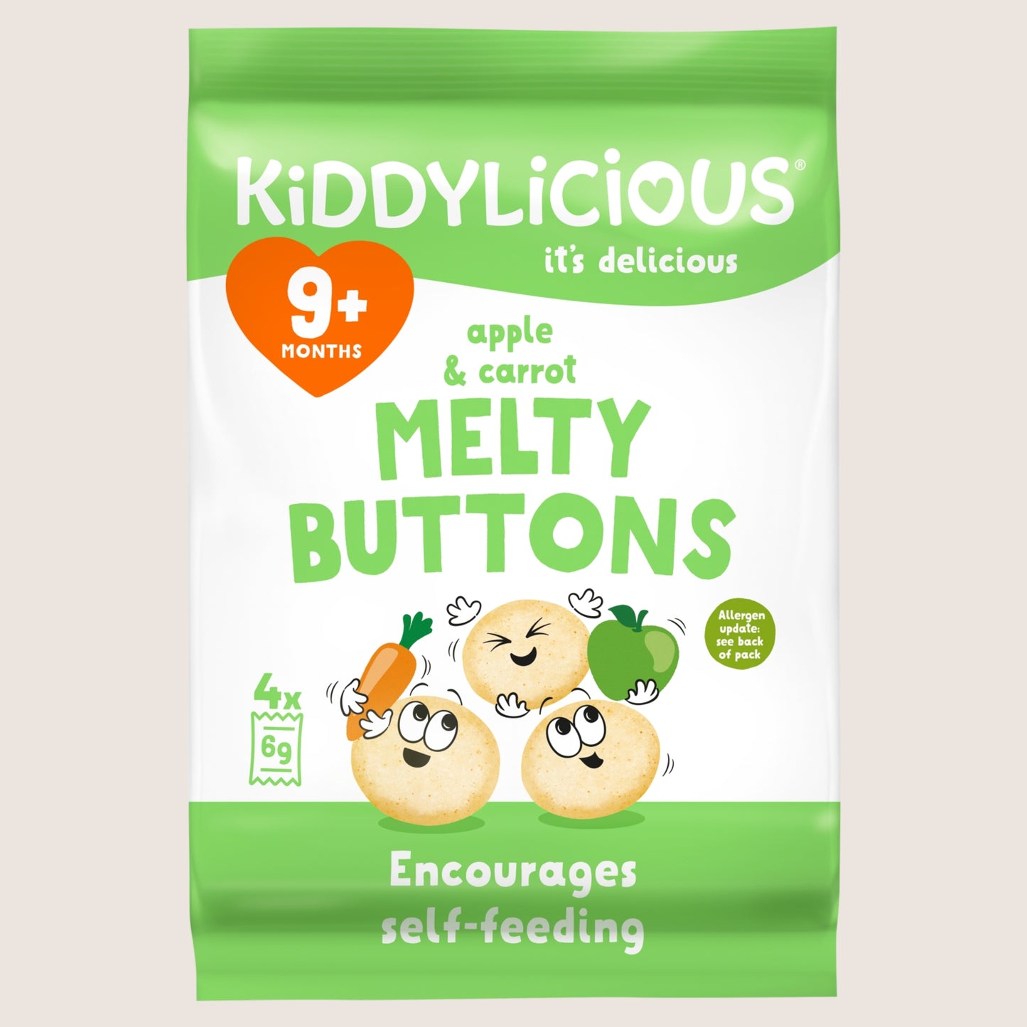 Kiddylicious Apple & Carrot Melty Buttons 9+ Months Gentle Formula 5 x 6g
