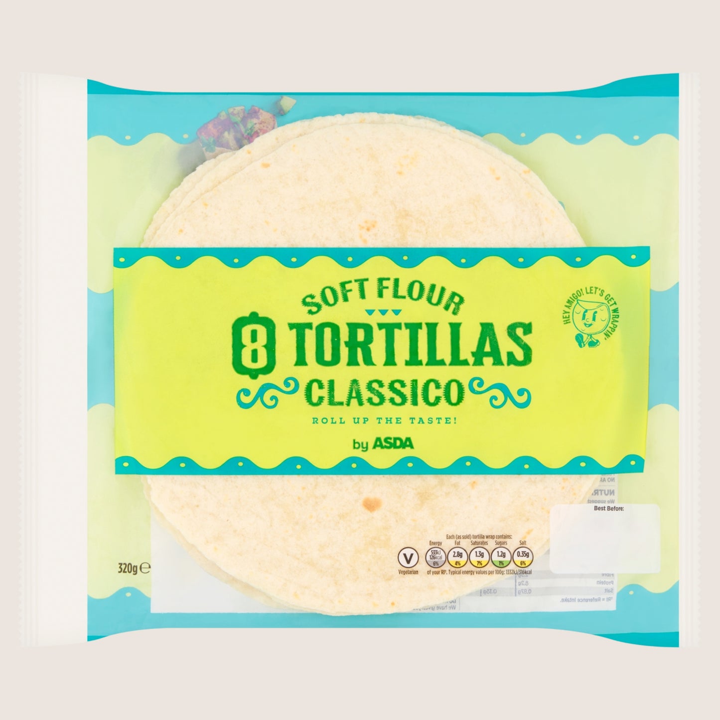 ASDA 8 Soft Flour Tortillas Classico No Artificial Additives 320g