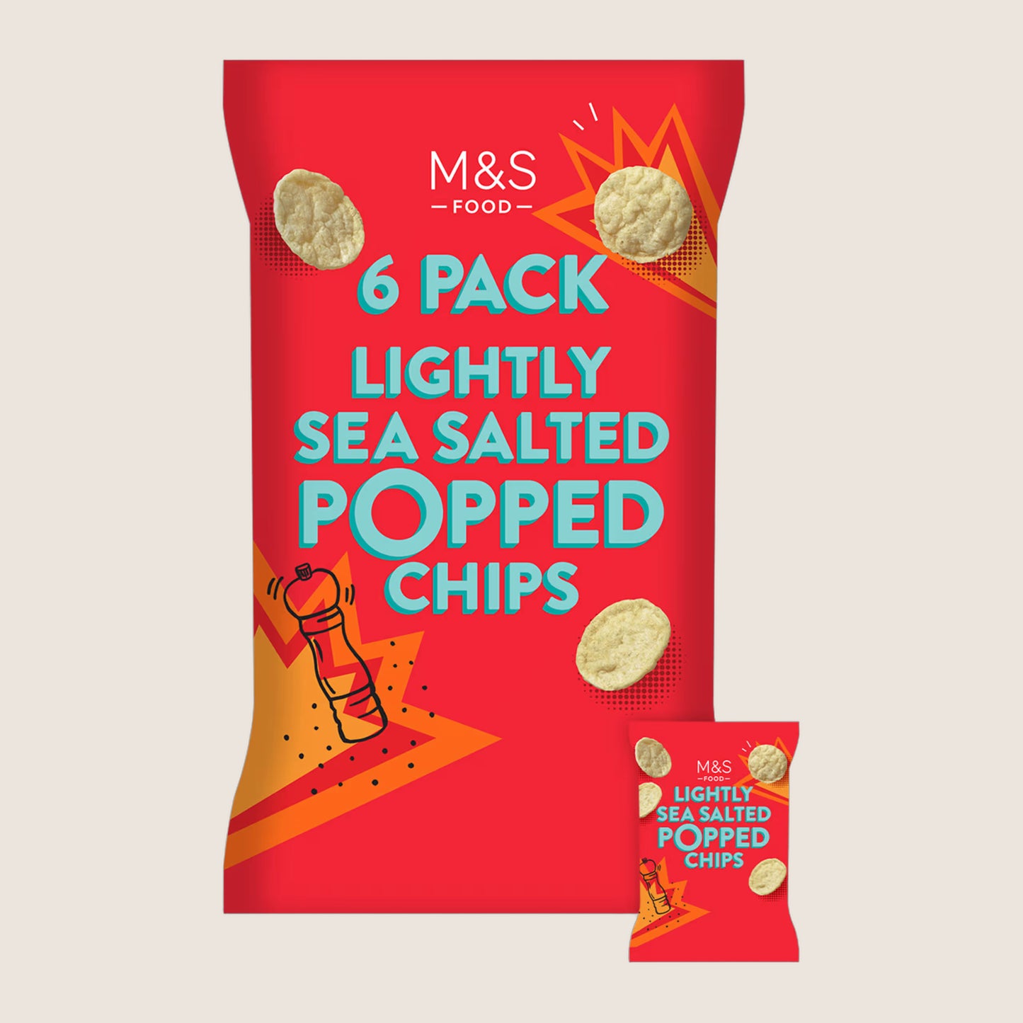 M&S 6 Pack Lightly Sea Salted Popped Chips 120 g