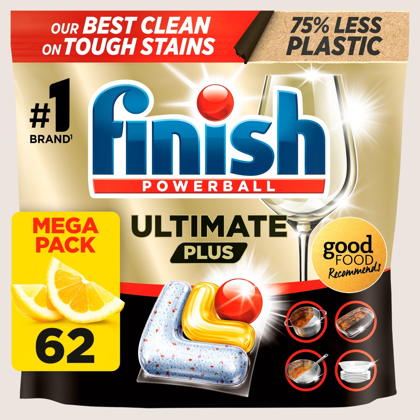Finish Ultimate Plus All In One Dishwasher Tablets Lemon - 62 Tabs
