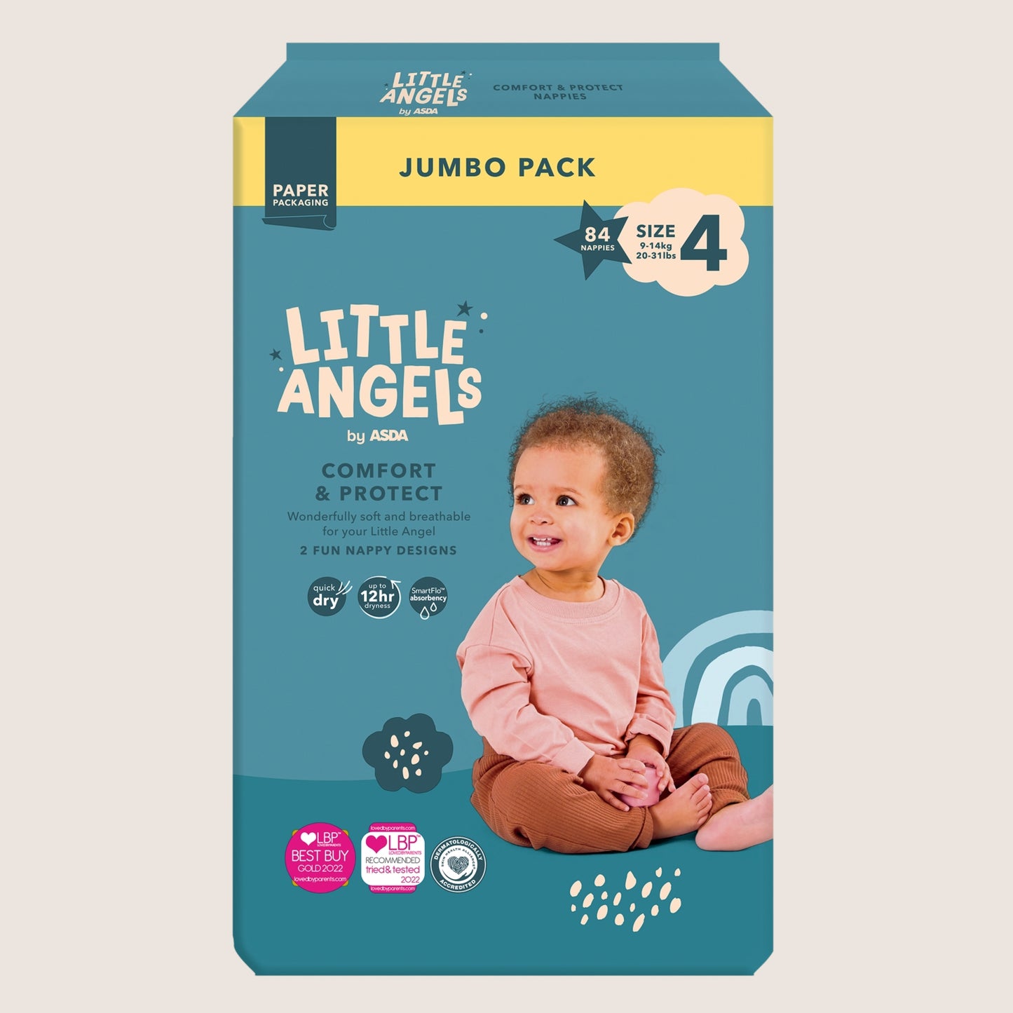 LITTLE ANGELS by ASDA Comfort & Protect size 4 9- Jumbo Pack Size 4 84 Nappie 14kg