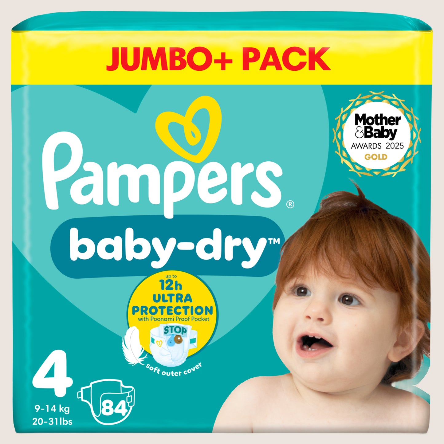 Pampers Baby-Dry Size 4, , - Jumbo+ Pack Size 4 84 Nappie 9kg