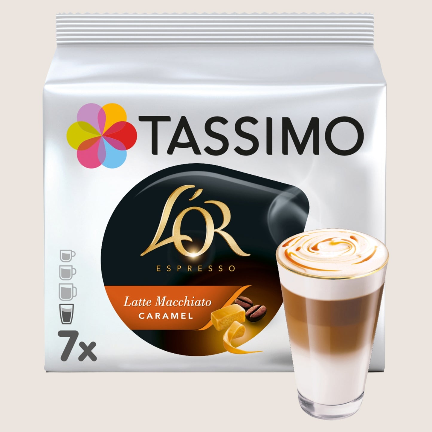 Tassimo L'OR Caramel Latte Macchiato Coffee Pods x7 No Artificial Additives