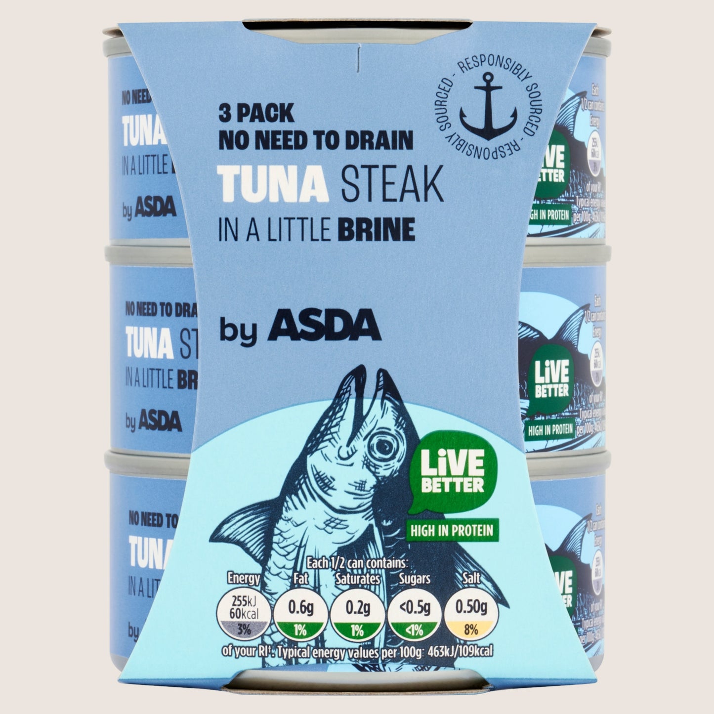 ASDA Tuna Steak in a Little Brine High in Protein 3 x 110g