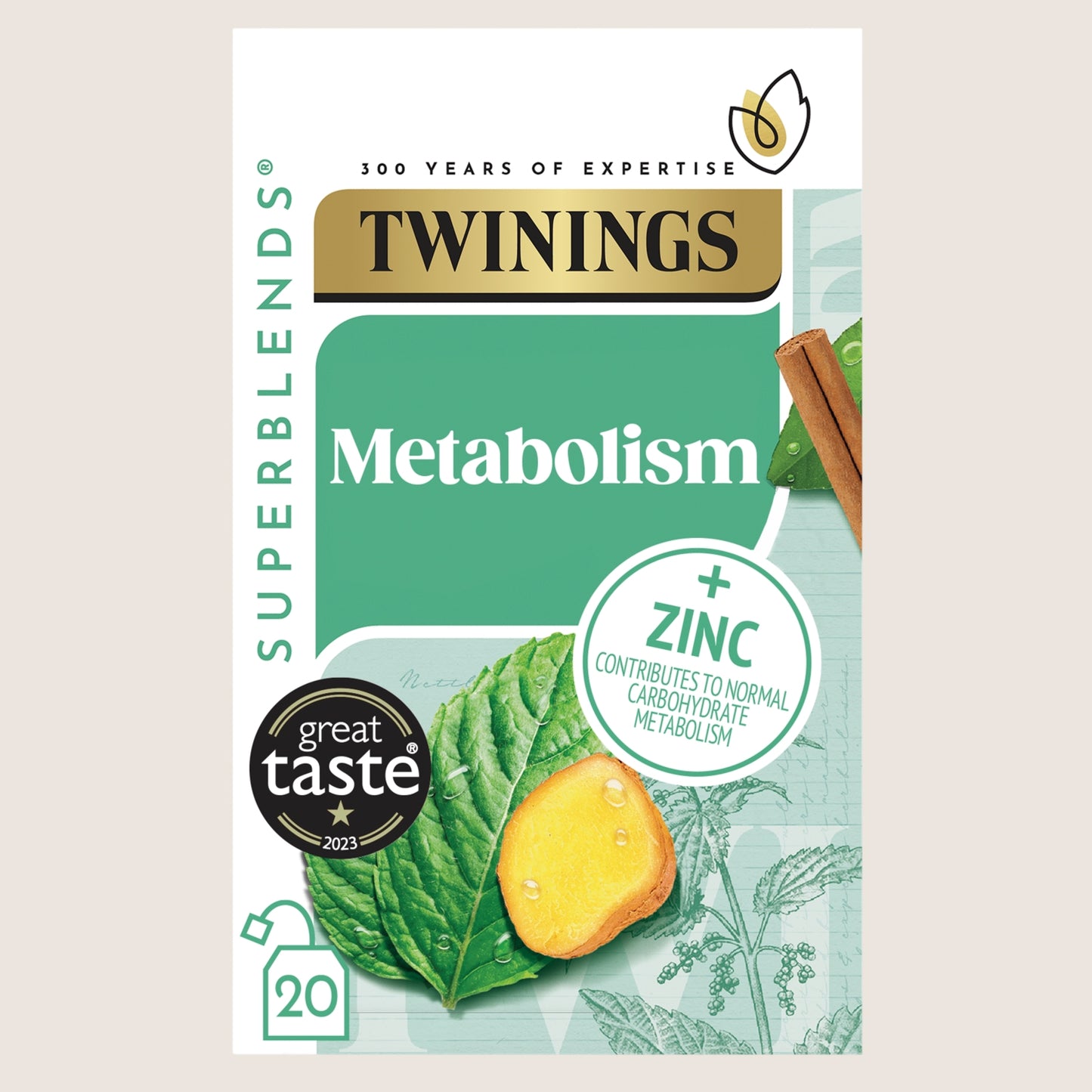 Twinings Superblends Metabolism Peppermint & Spiced Green Tea 20 Tea Bags Vegan Friendly 40g
